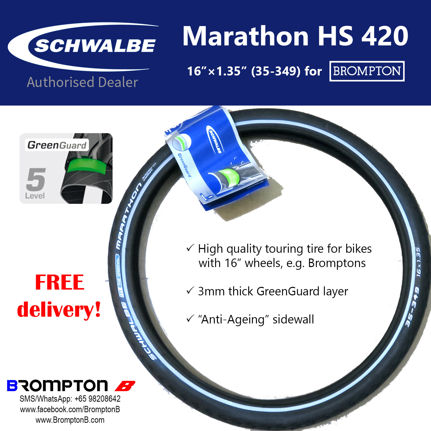 Schwalbe Green Marathon HS 620 35-349 Tyre for Brompton - Image 3