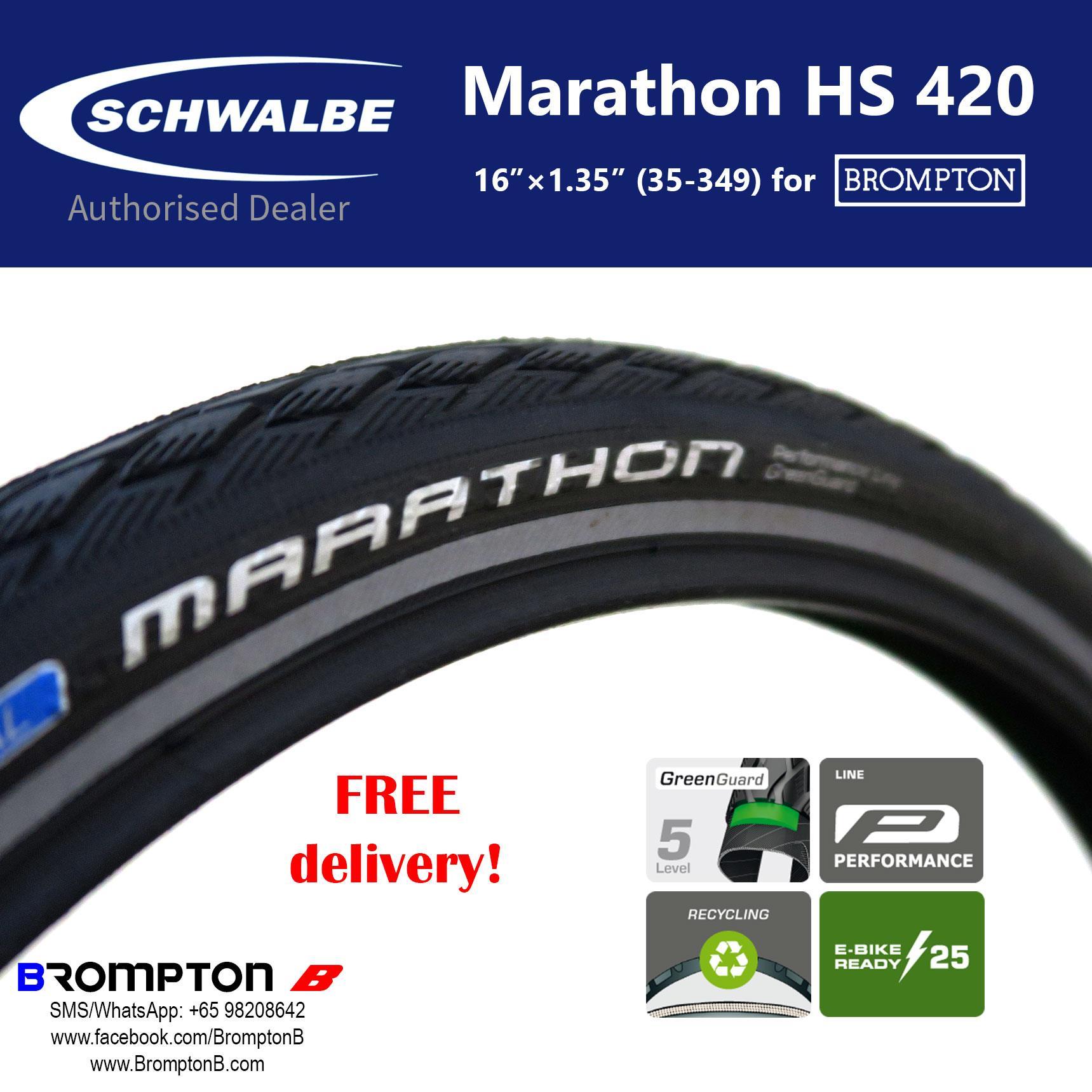 Schwalbe Green Marathon HS 620 35-349 Tyre for Brompton - Image 4