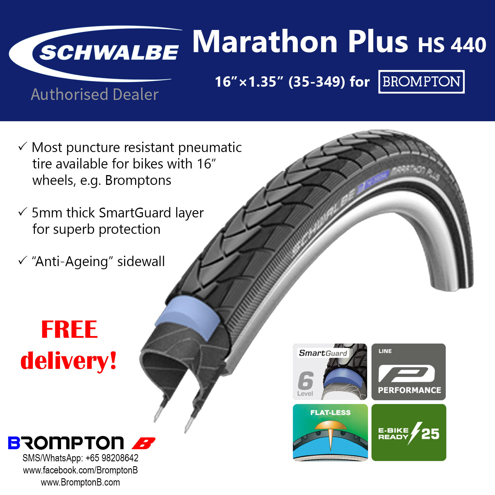 Schwalbe Marathon Plus HS 440 35-349 Tyre for Brompton