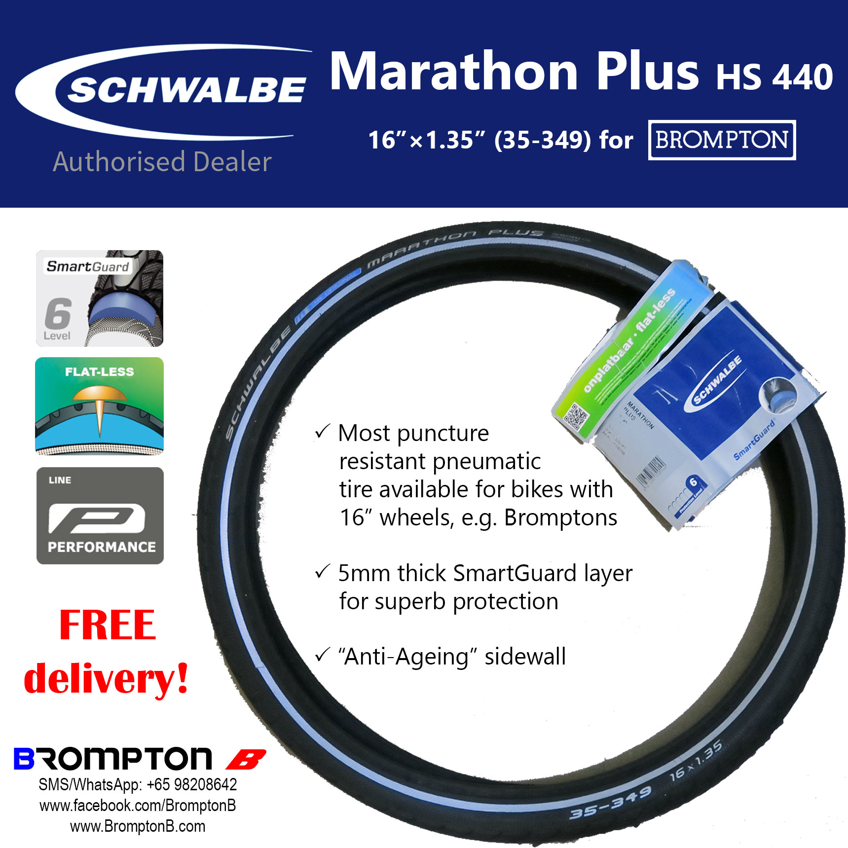 Schwalbe Marathon Plus HS 440 35-349 Tyre for Brompton - Image 2