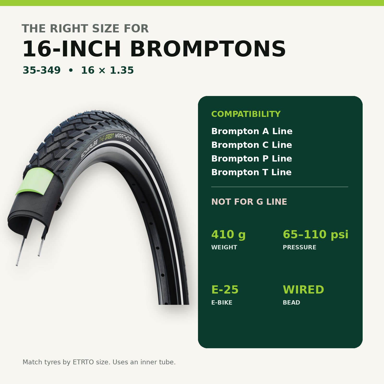Schwalbe Green Marathon HS 620 35-349 Tyre for Brompton - Image 4