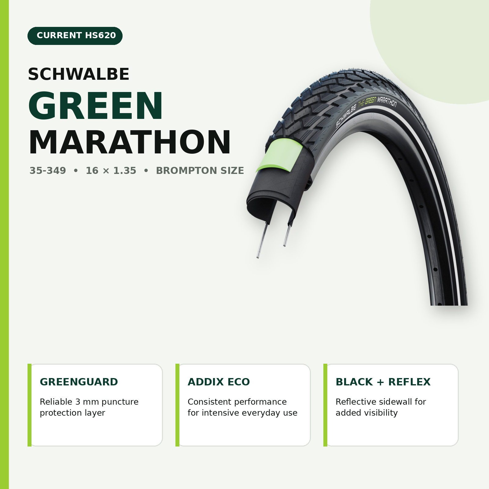 Schwalbe Green Marathon HS 620 35-349 Tyre for Brompton - Image 2