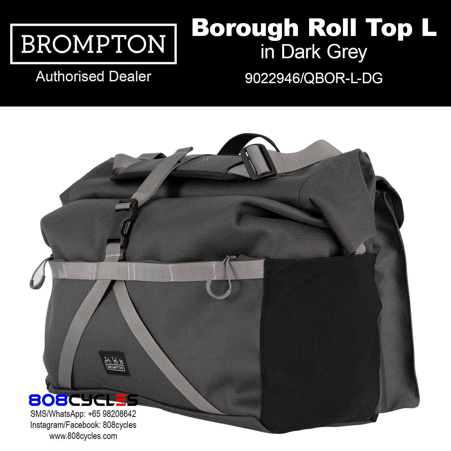 Brompton Borough Roll Top Bag Large – Dark Grey