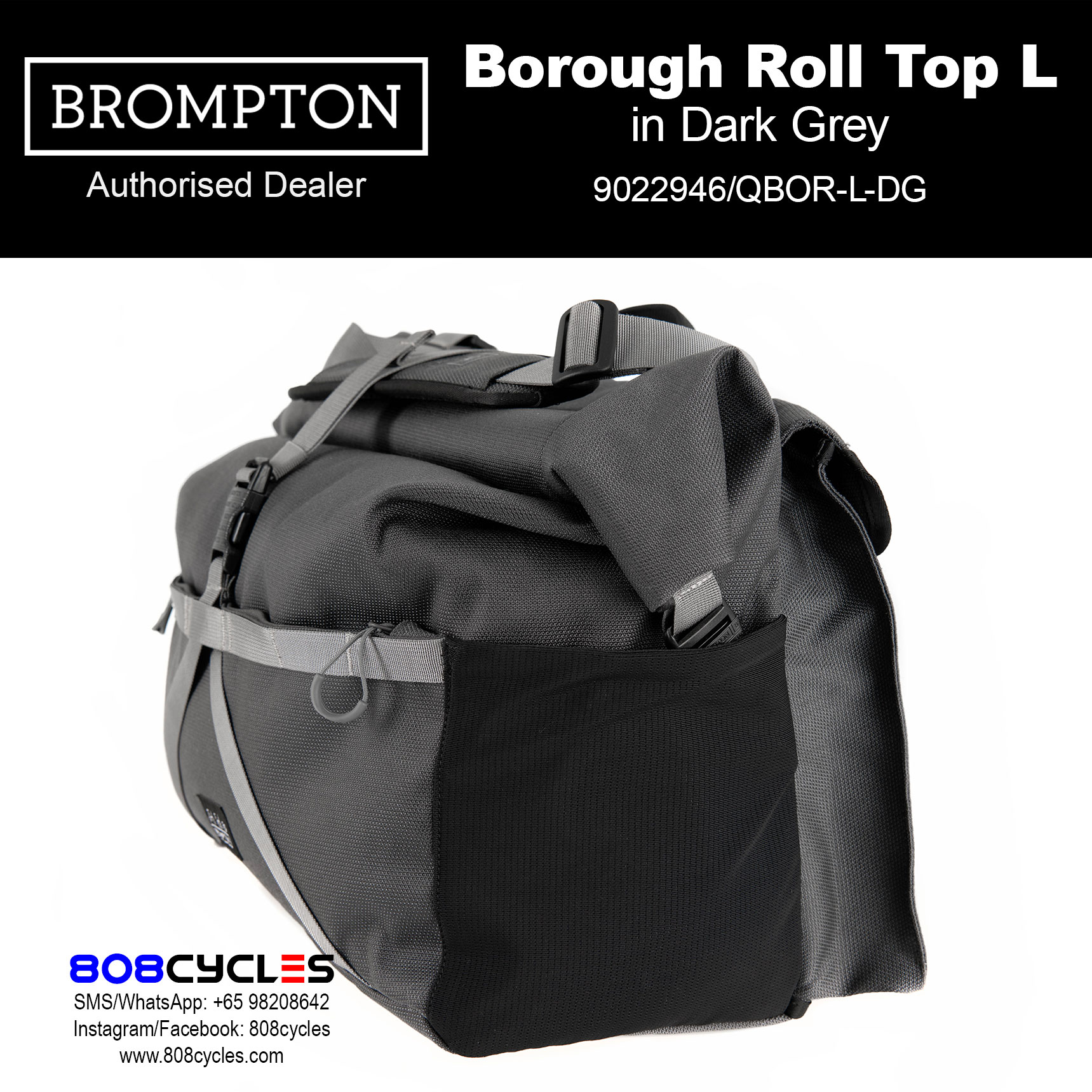 Brompton Borough Roll Top Bag Large – Dark Grey - Image 4