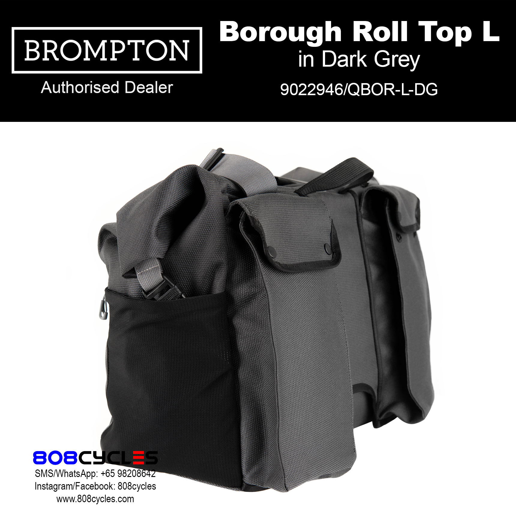 Brompton Borough Roll Top Bag Large – Dark Grey - Image 5