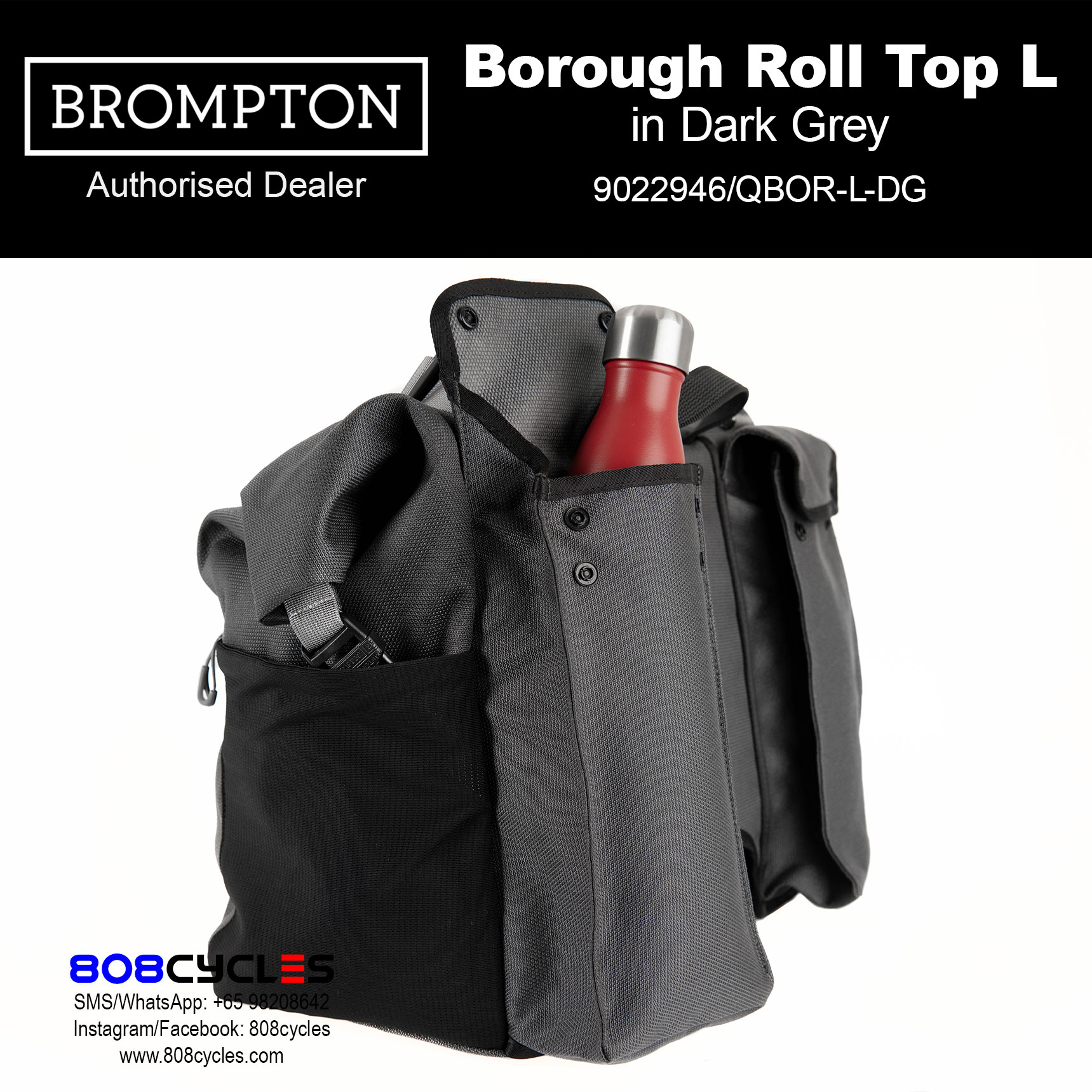 Brompton Borough Roll Top Bag Large – Dark Grey - Image 6