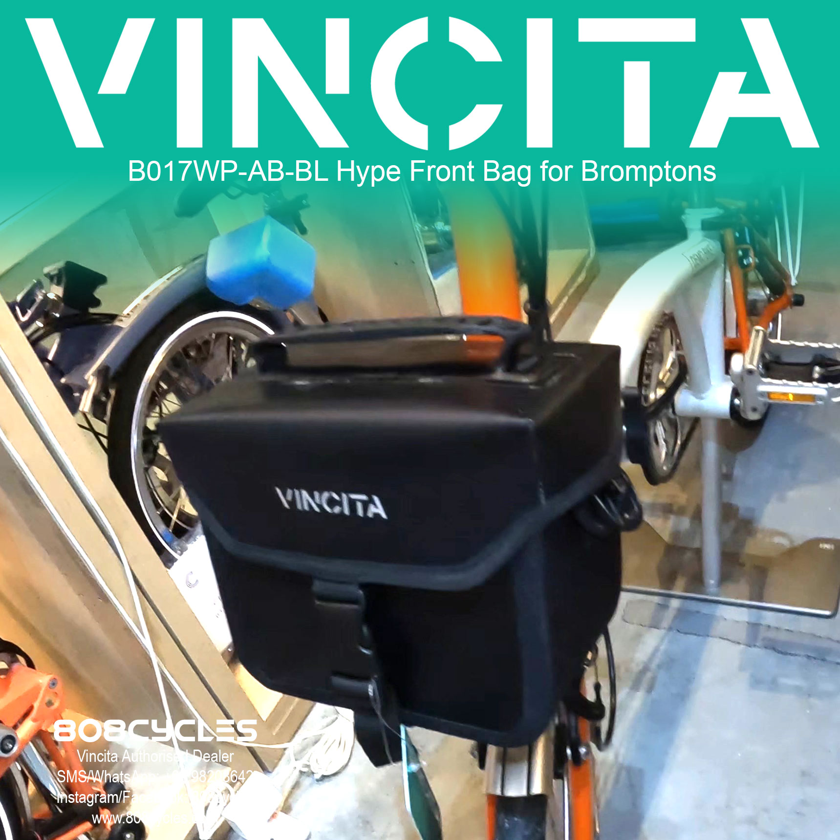 Vincita B017WP Hype Waterproof Mini Front Bag for Brompton – Black - Image 5