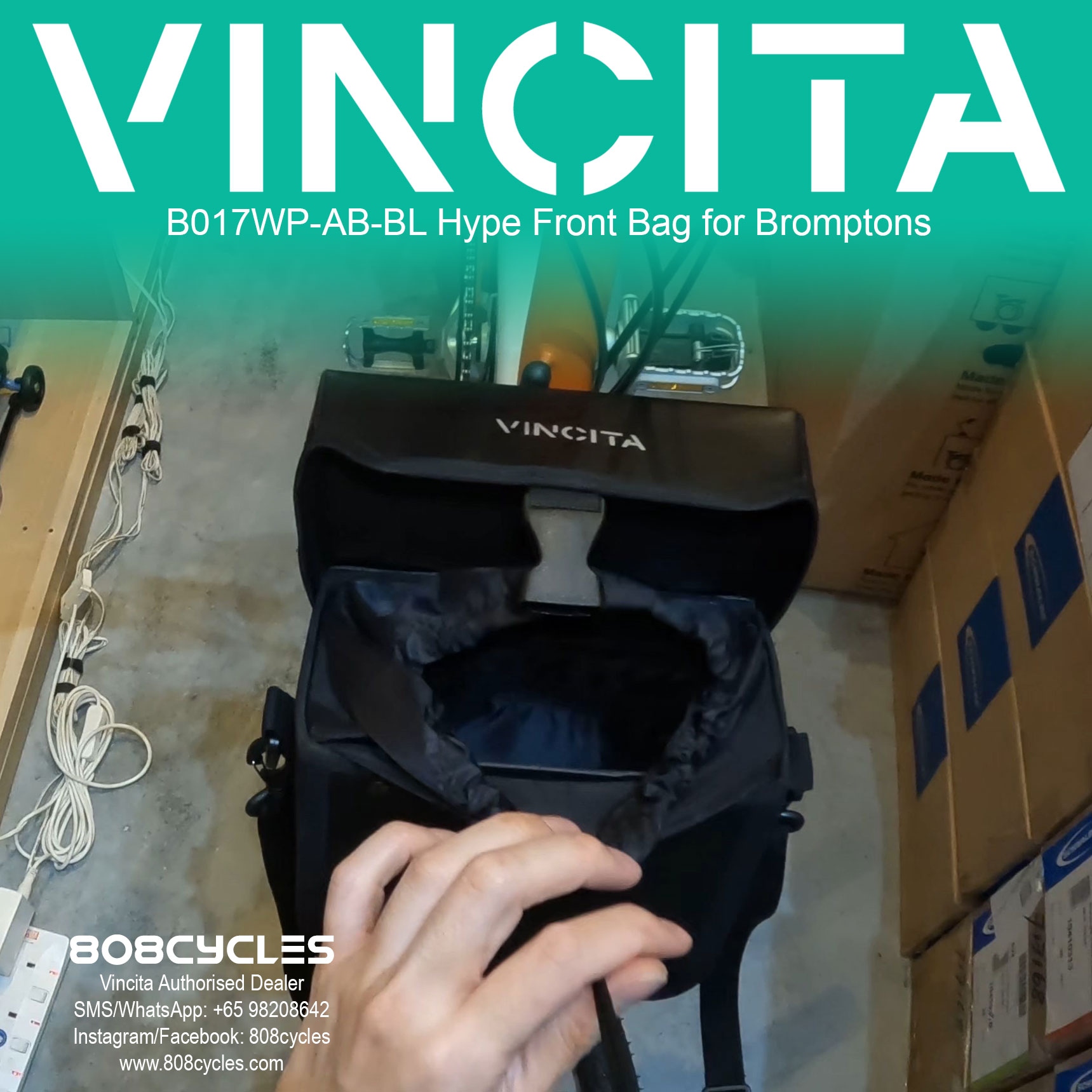 Vincita B017WP Hype Waterproof Mini Front Bag for Brompton – Black - Image 6