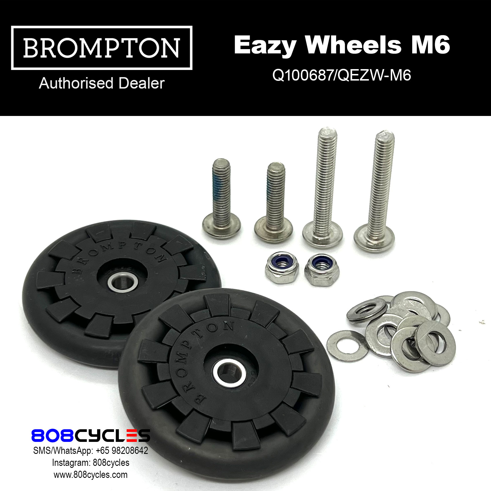 BROMPTON Eazy Wheel rollers with fittings - 6mm holes (Pair)