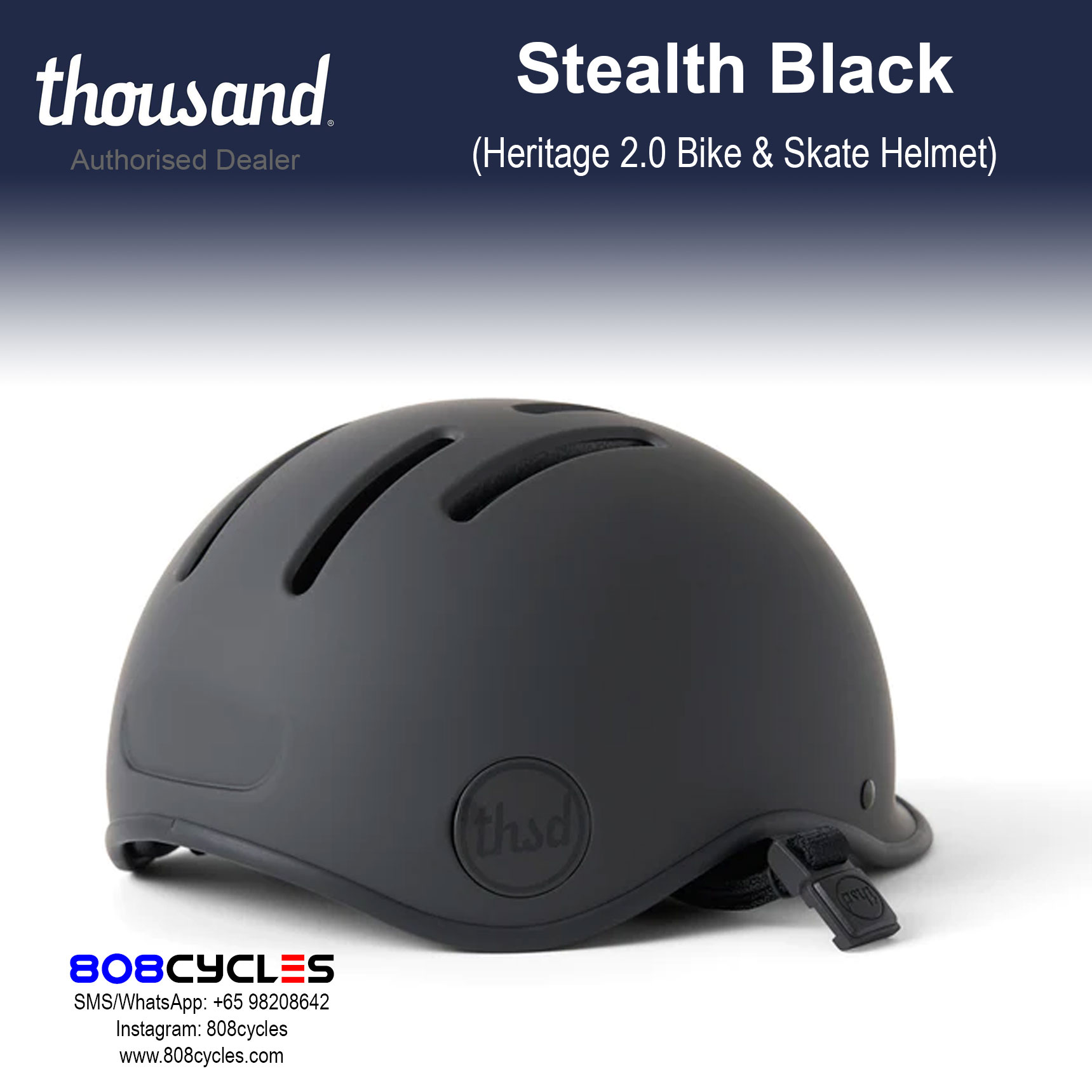 Thousand Heritage 2.0 Bike & Skate Helmet - Stealth Black - Image 8