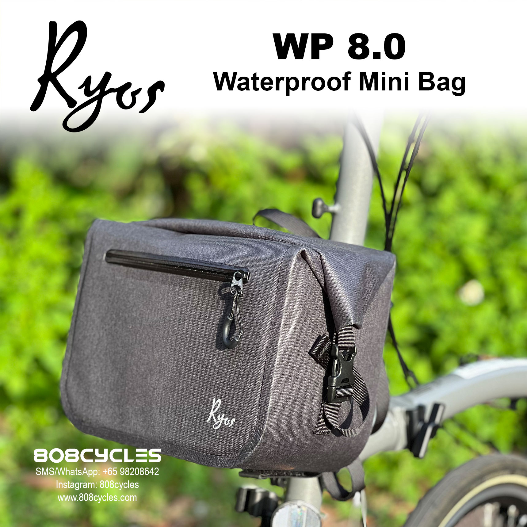 Ryos WP 8.0 Waterproof Front Bag for Brompton (Dark Grey) - Image 2