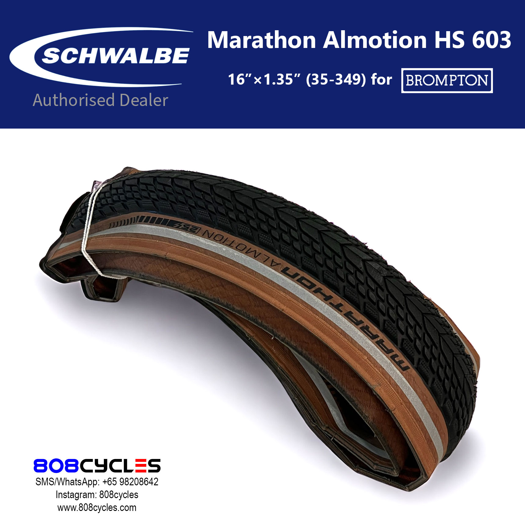 Schwalbe Marathon Almotion 35-349 Folding Tyre for Brompton – Brown