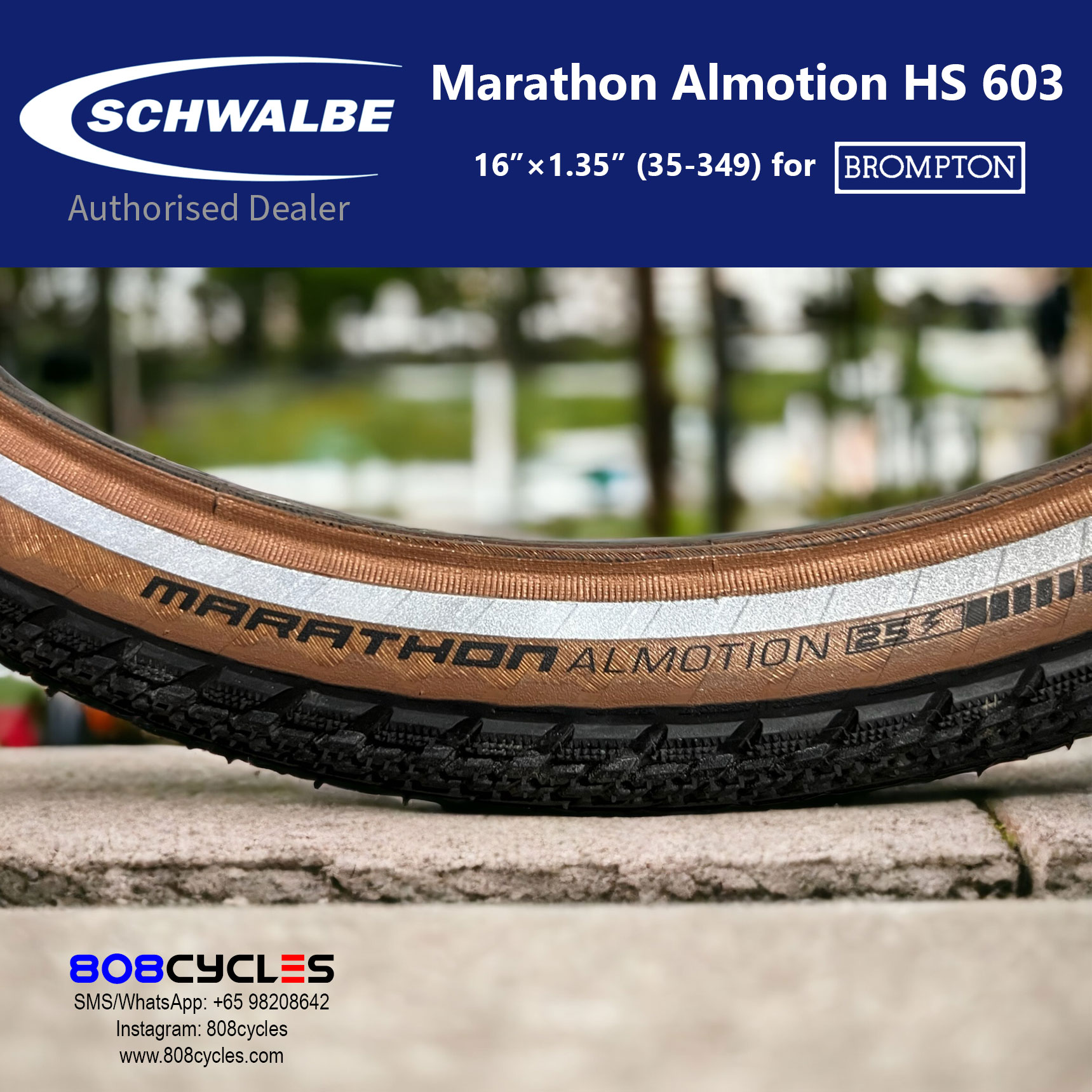 Schwalbe Marathon Almotion 35-349 Folding Tyre for Brompton – Brown - Image 2