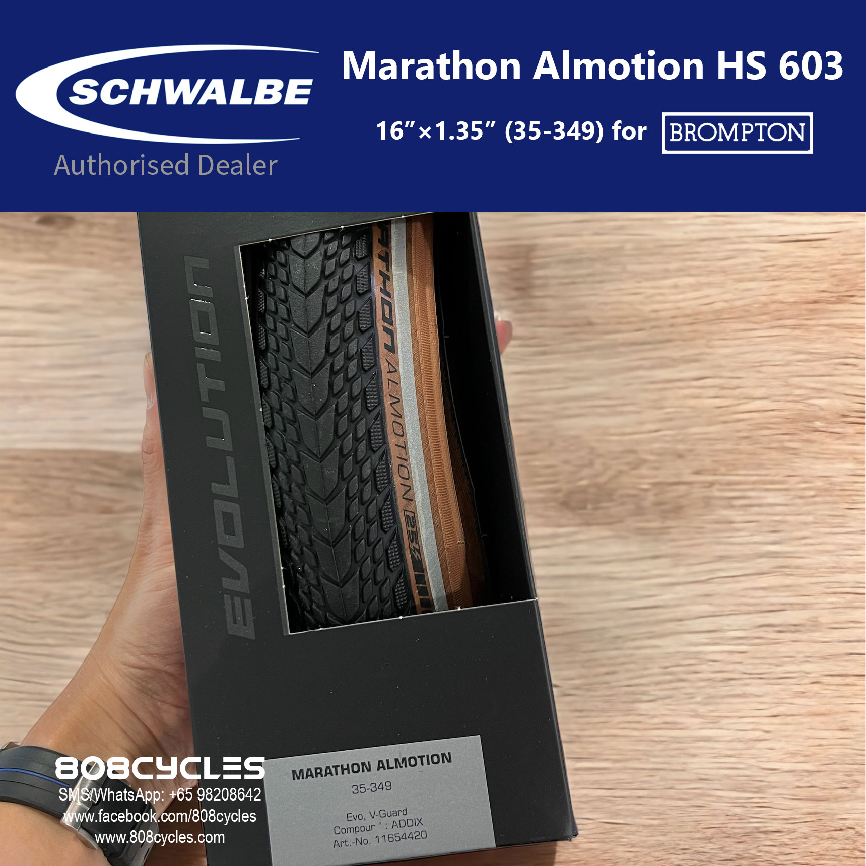 Schwalbe Marathon Almotion 35-349 Folding Tyre for Brompton – Brown - Image 3