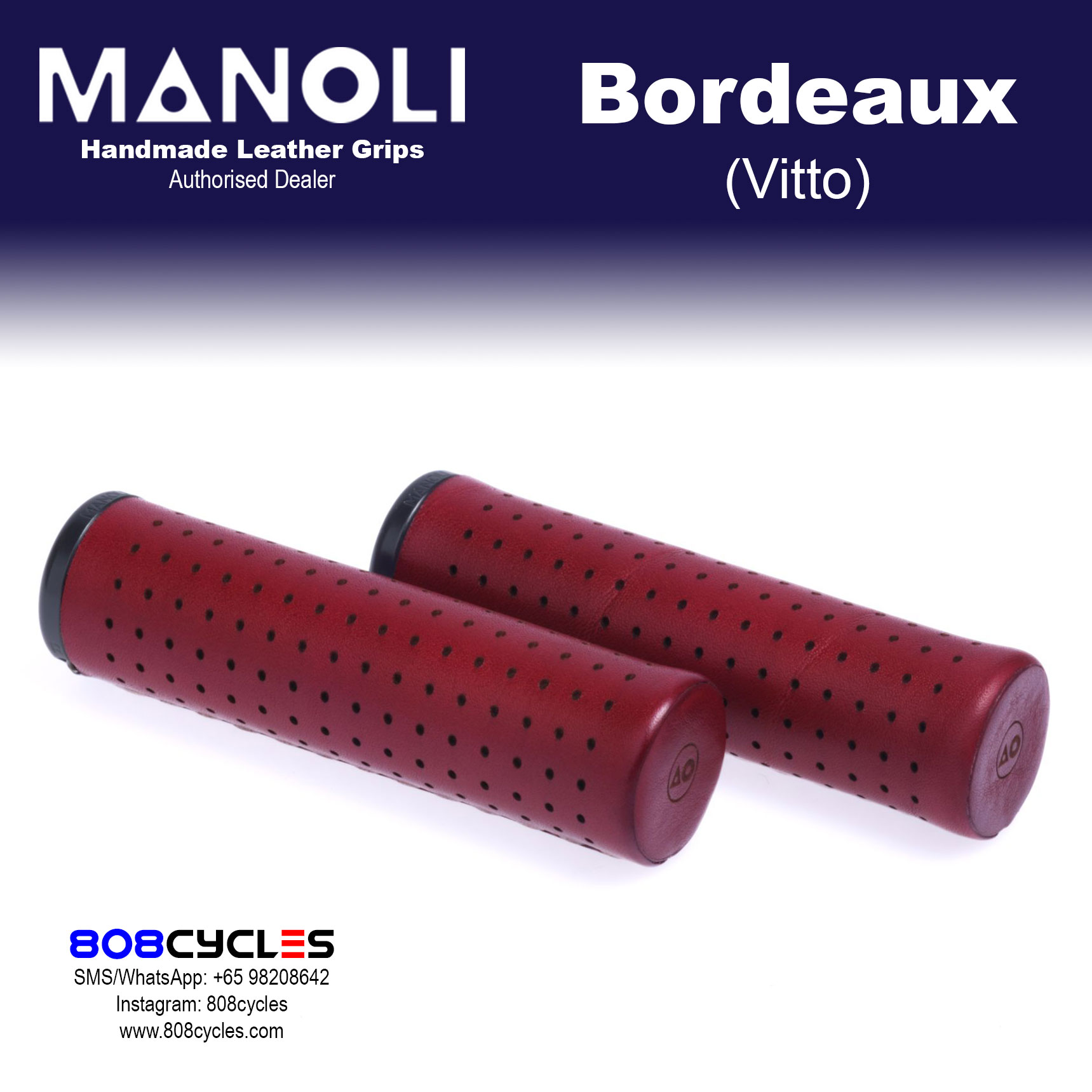 Manoli Vitto Bordeaux Leather Grips for Brompton - Image 2