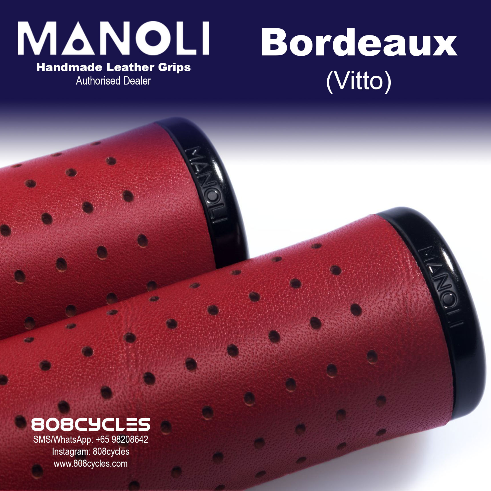 Manoli Vitto Bordeaux Leather Grips for Brompton - Image 3