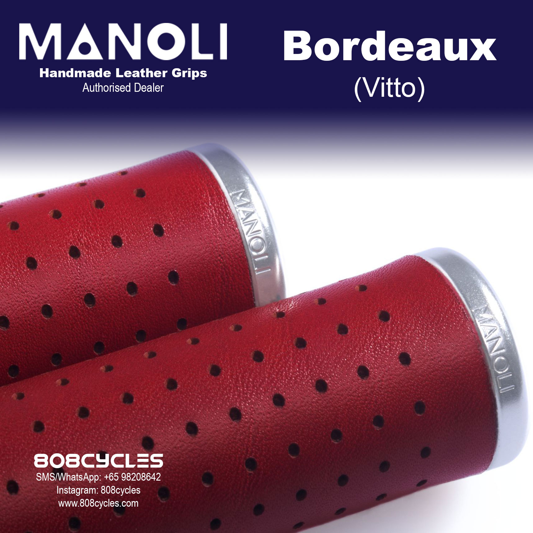 Manoli Vitto Bordeaux Leather Grips for Brompton - Image 4