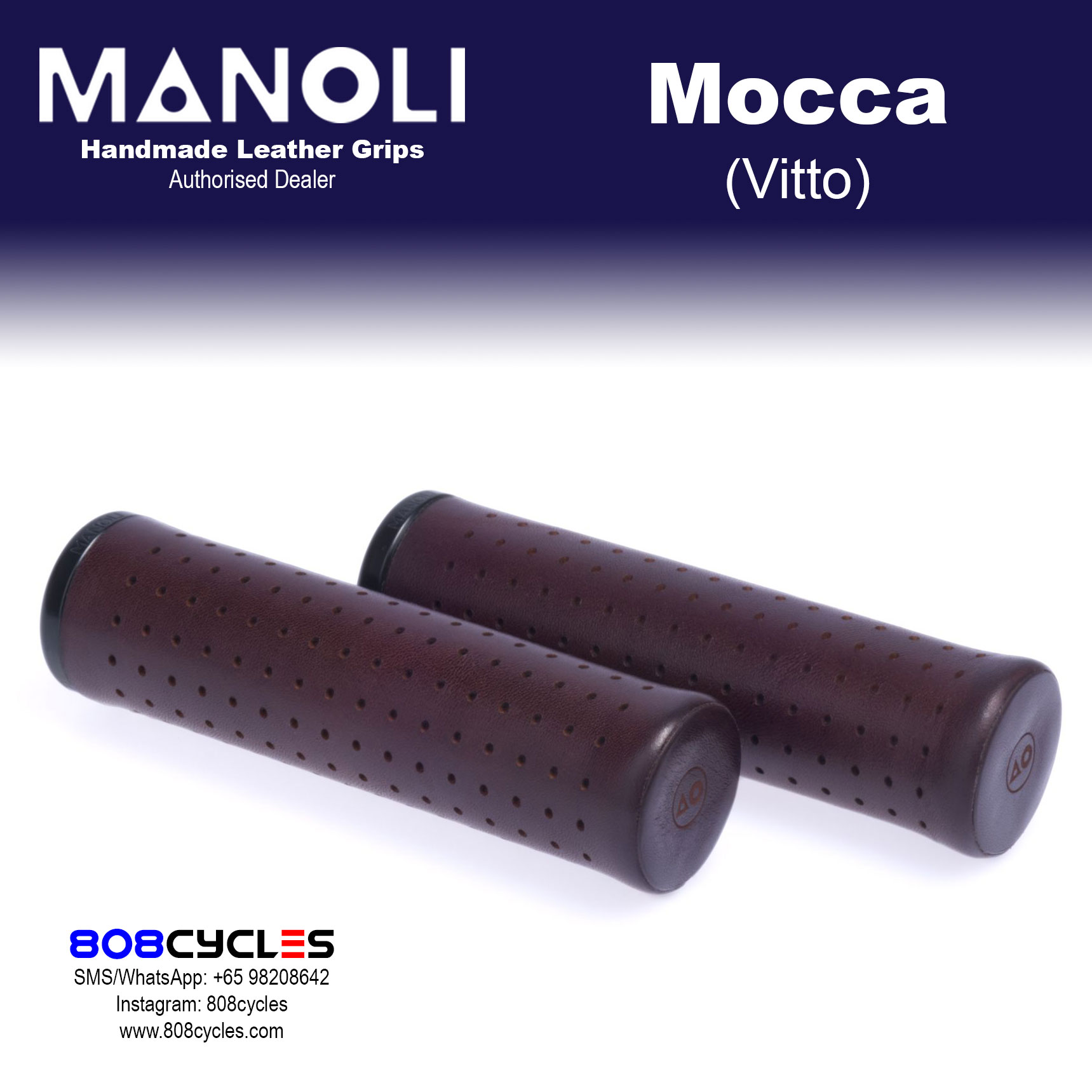 Manoli Vitto Mocca Leather Grips for Brompton - Image 2