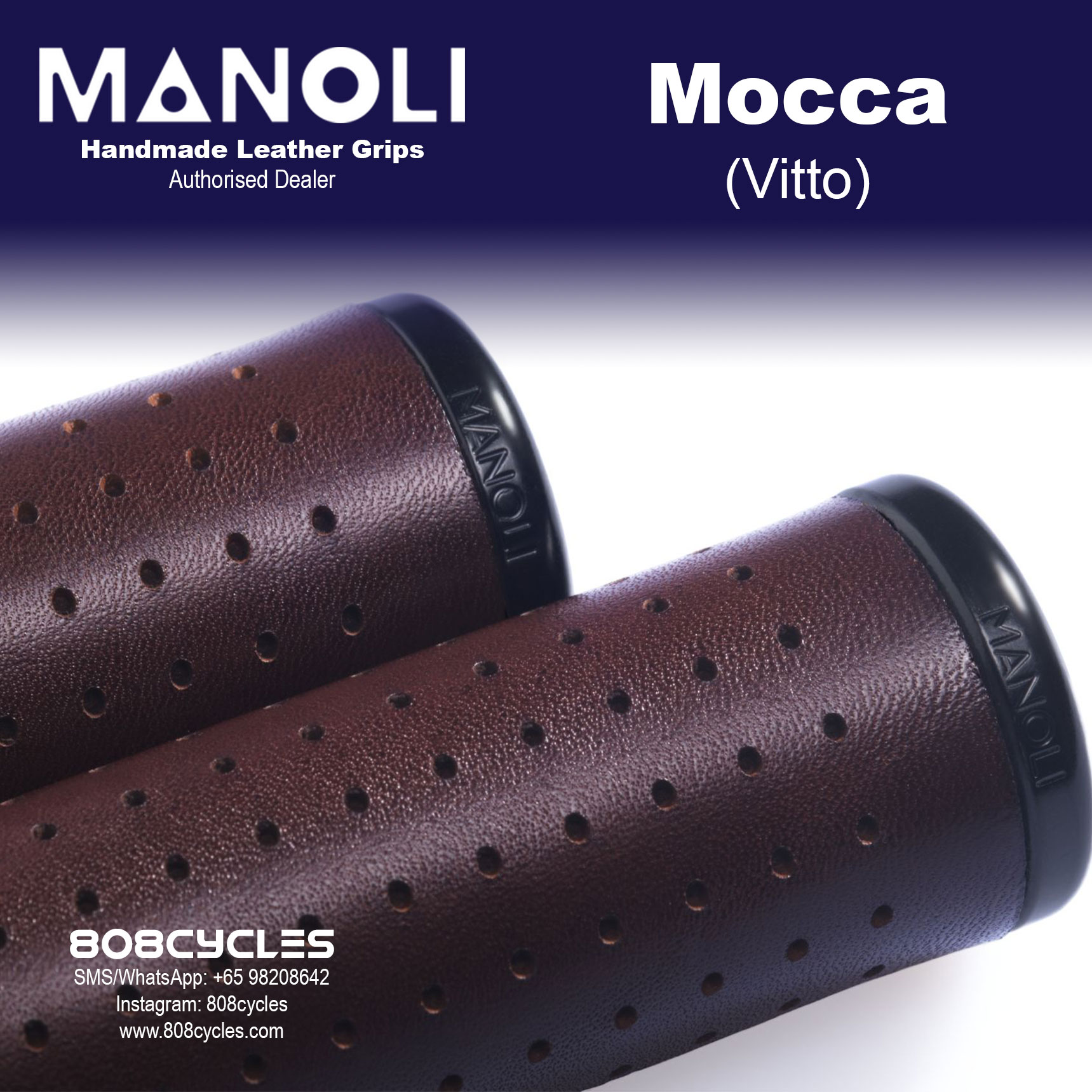 Manoli Vitto Mocca Leather Grips for Brompton - Image 3