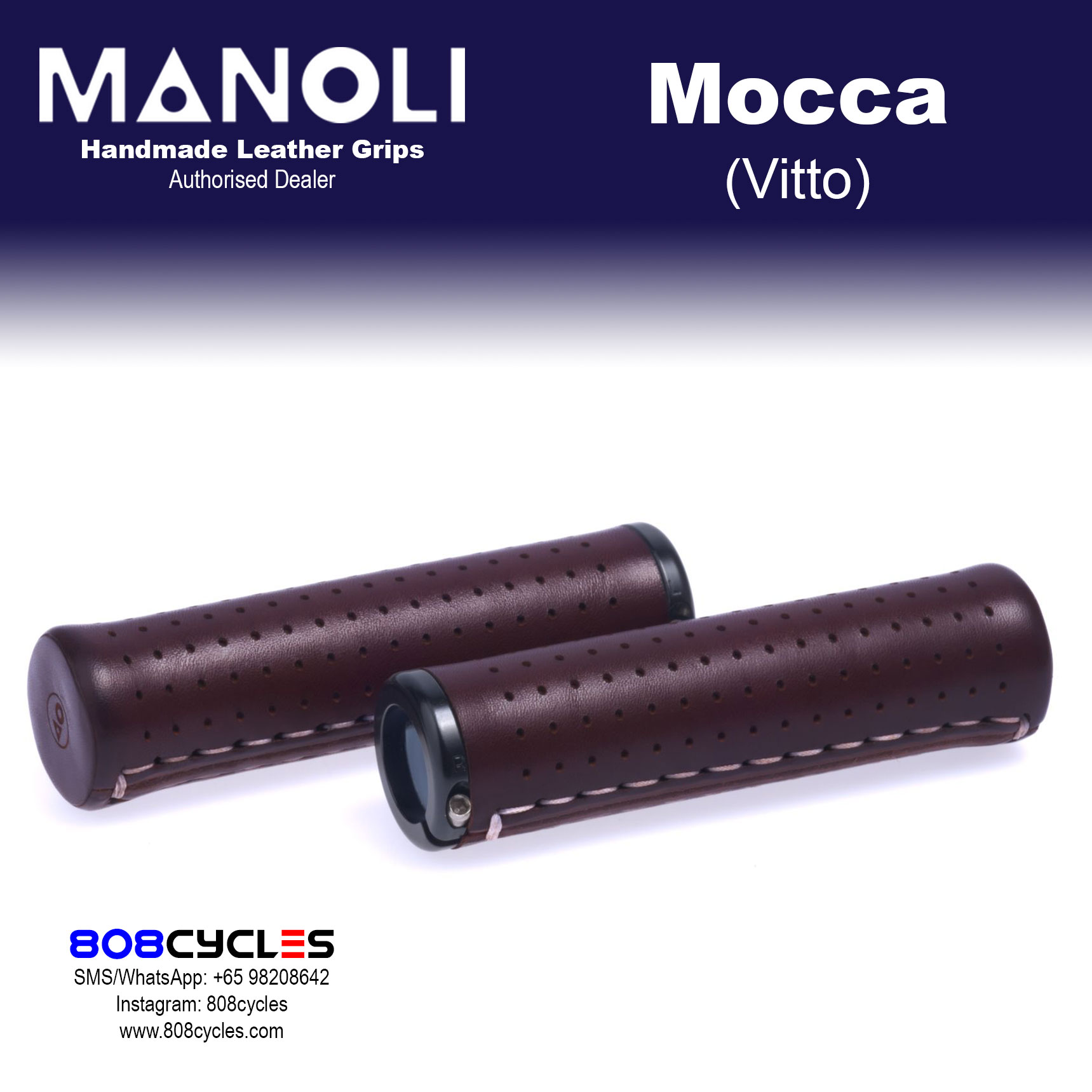 Manoli Vitto Mocca Leather Grips for Brompton - Image 4