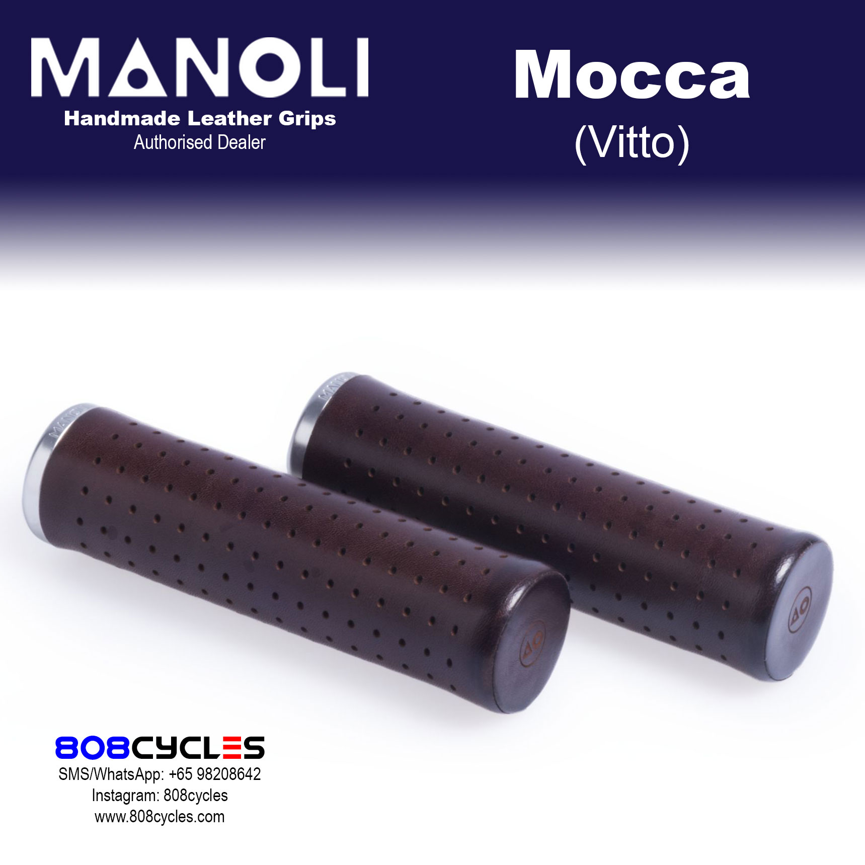 Manoli Vitto Mocca leather grips for Brompton bicycle