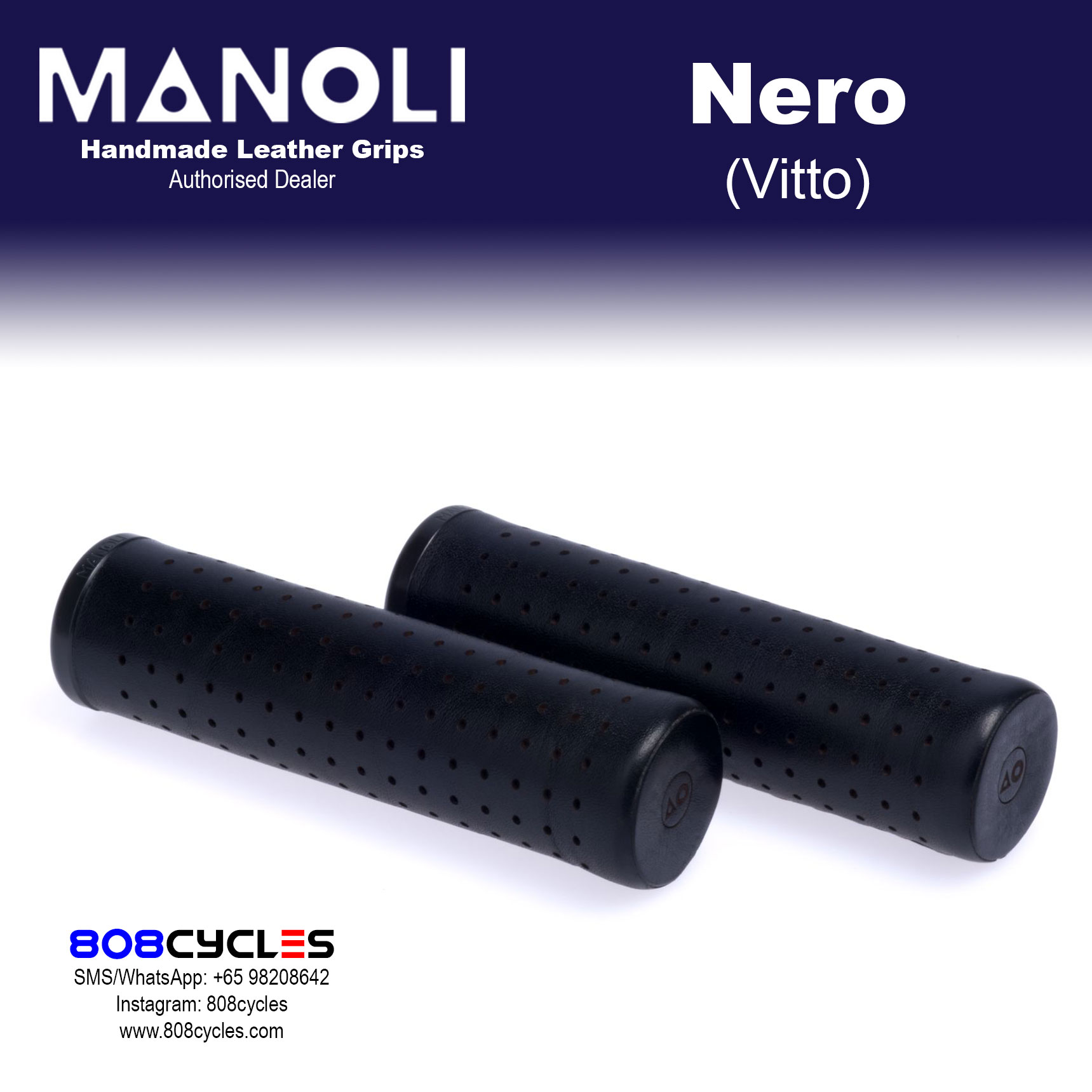 Manoli Vitto Nero Leather Grips for Brompton - Image 2