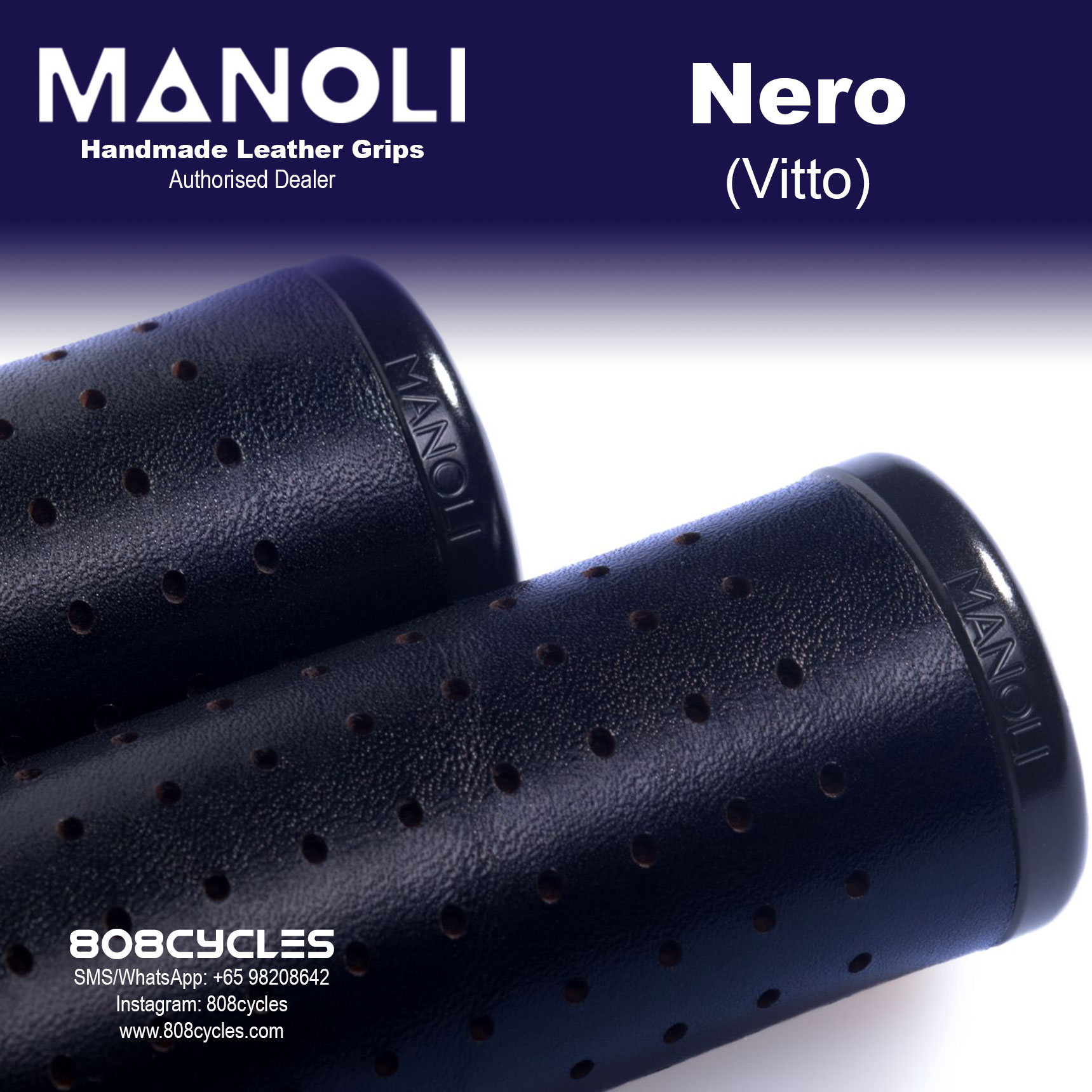 Manoli Vitto Nero Leather Grips for Brompton - Image 3