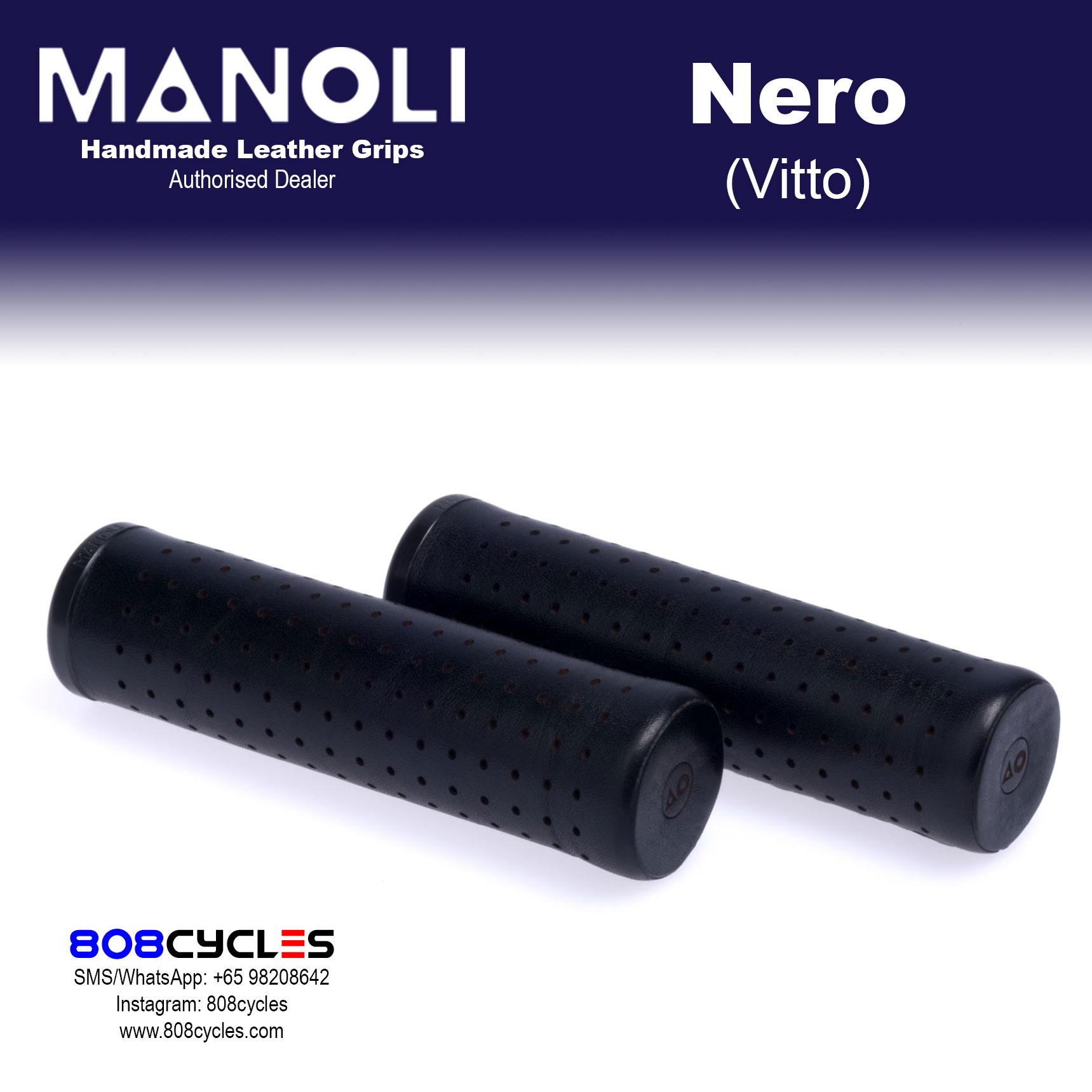 Manoli Vitto Nero Leather Grips for Brompton - Image 4