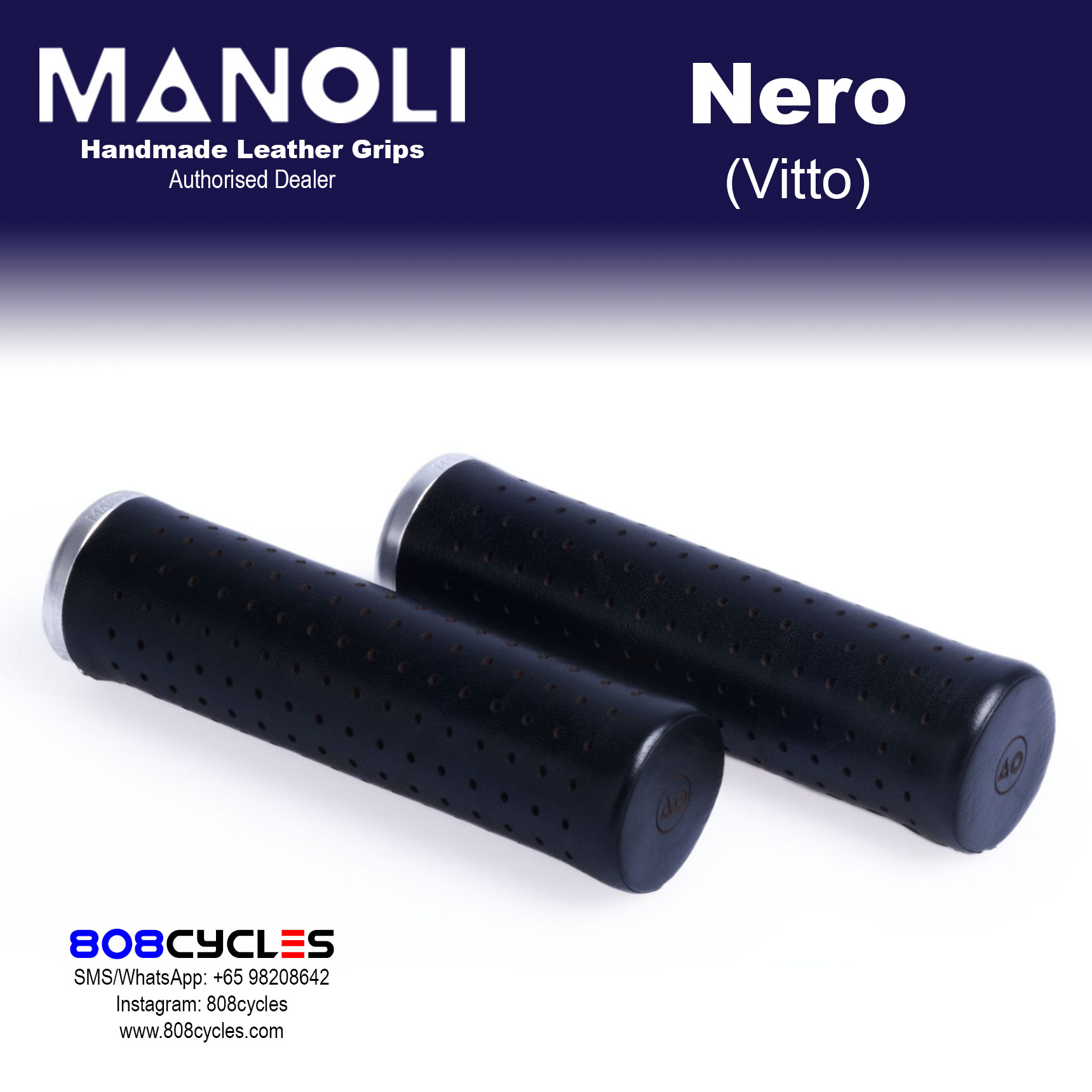 Manoli Vitto Nero leather grips for Brompton bicycle