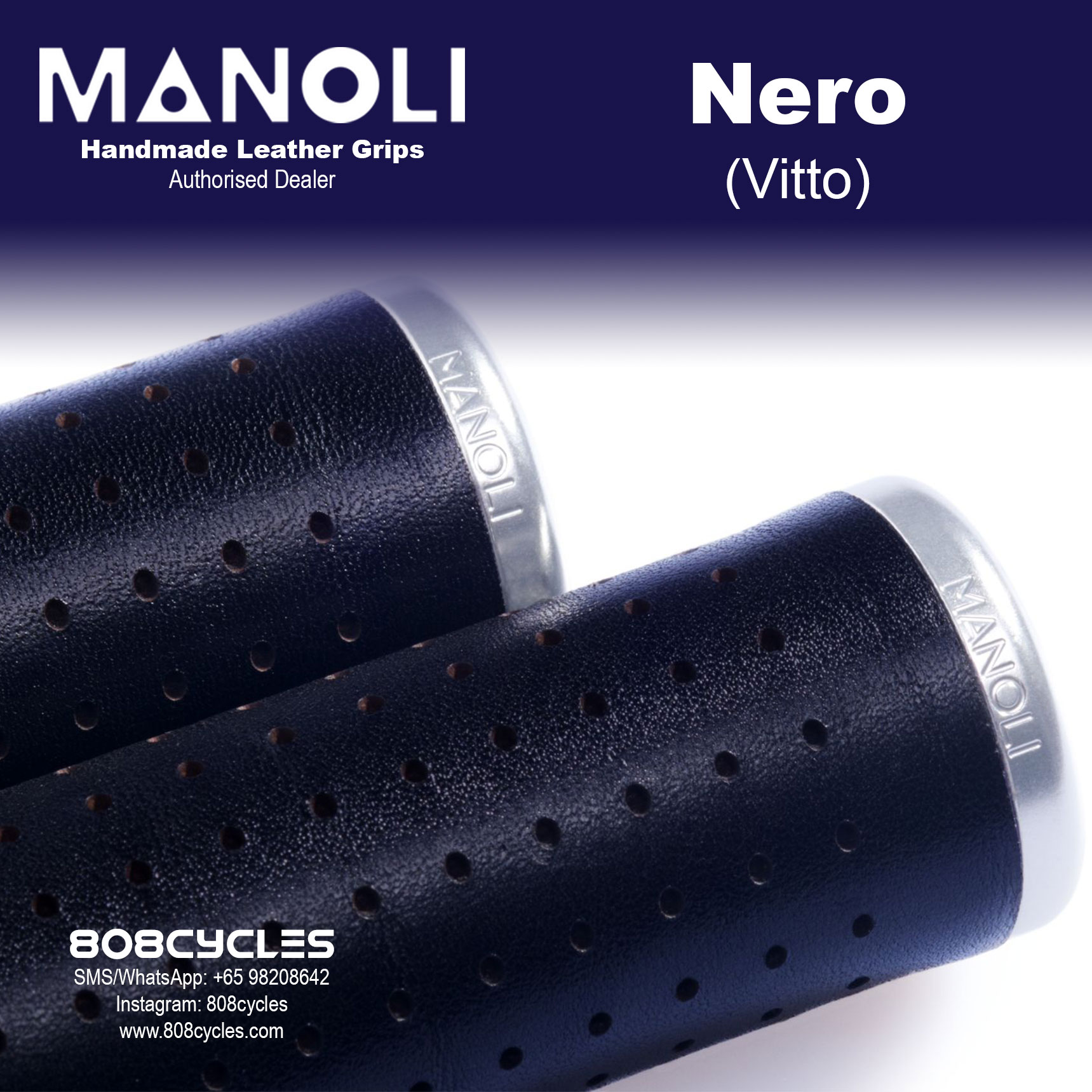 Manoli Vitto Nero Leather Grips for Brompton - Image 5