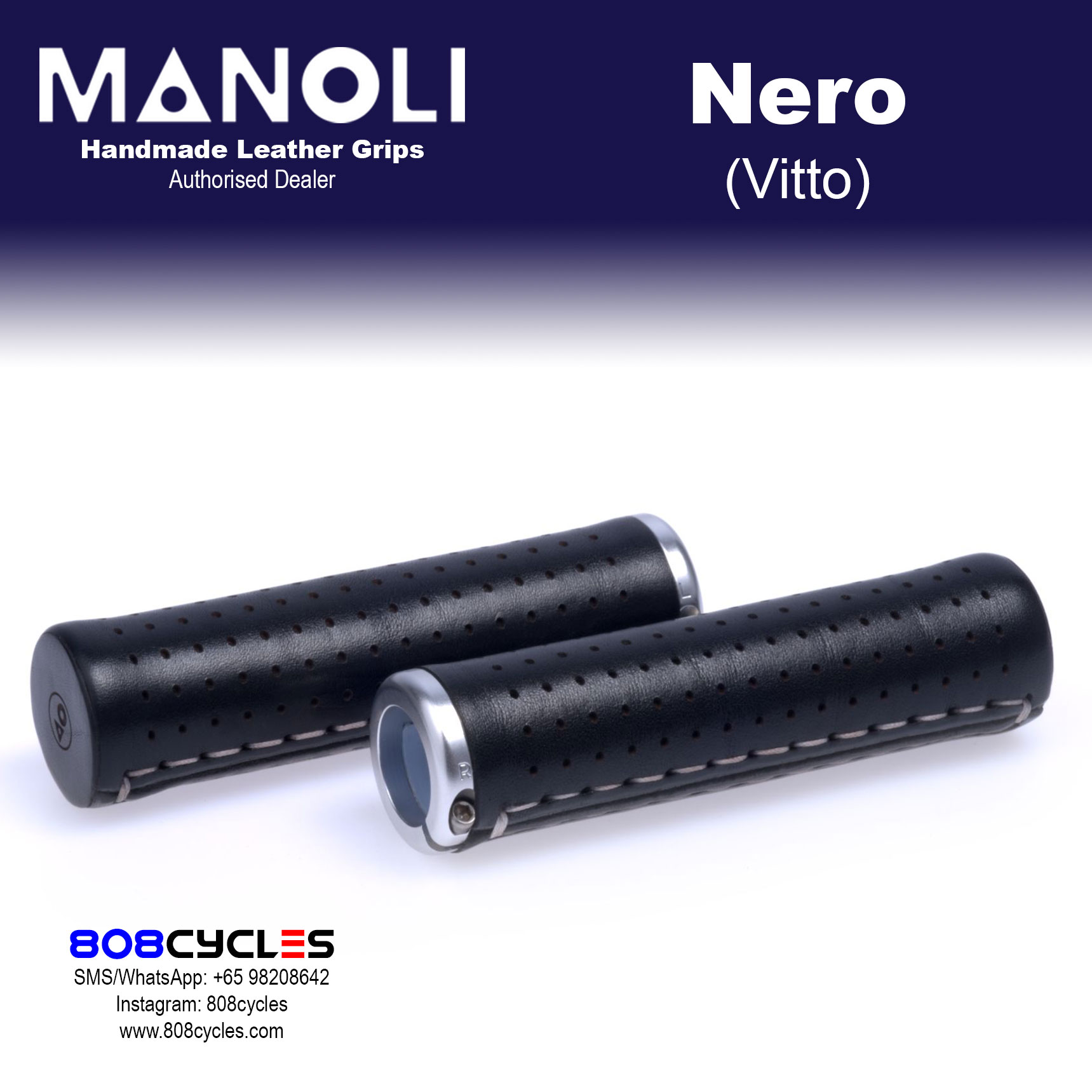 Manoli Vitto Nero Leather Grips for Brompton - Image 6