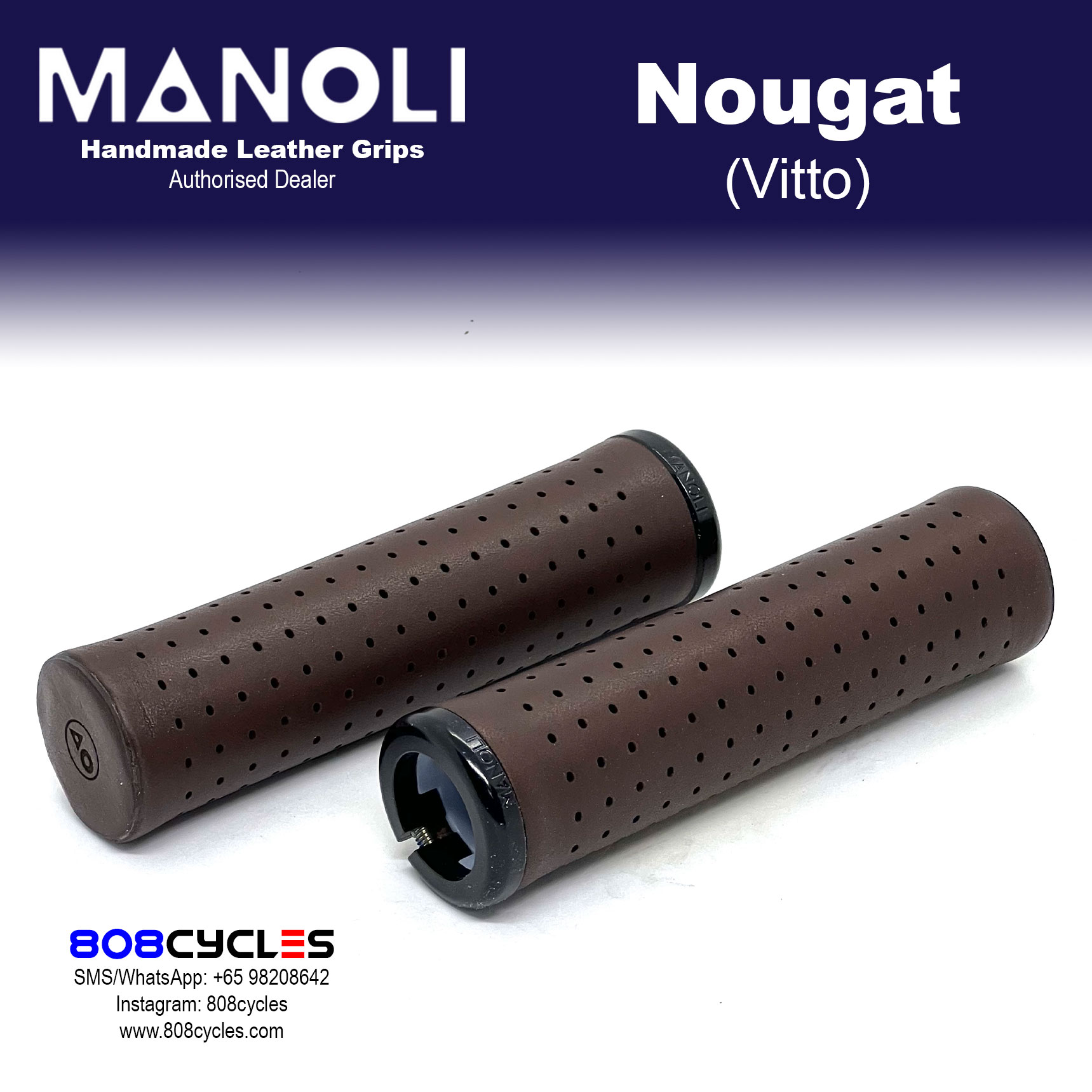 Manoli Vitto Nougat Leather Grips for Brompton - Image 2