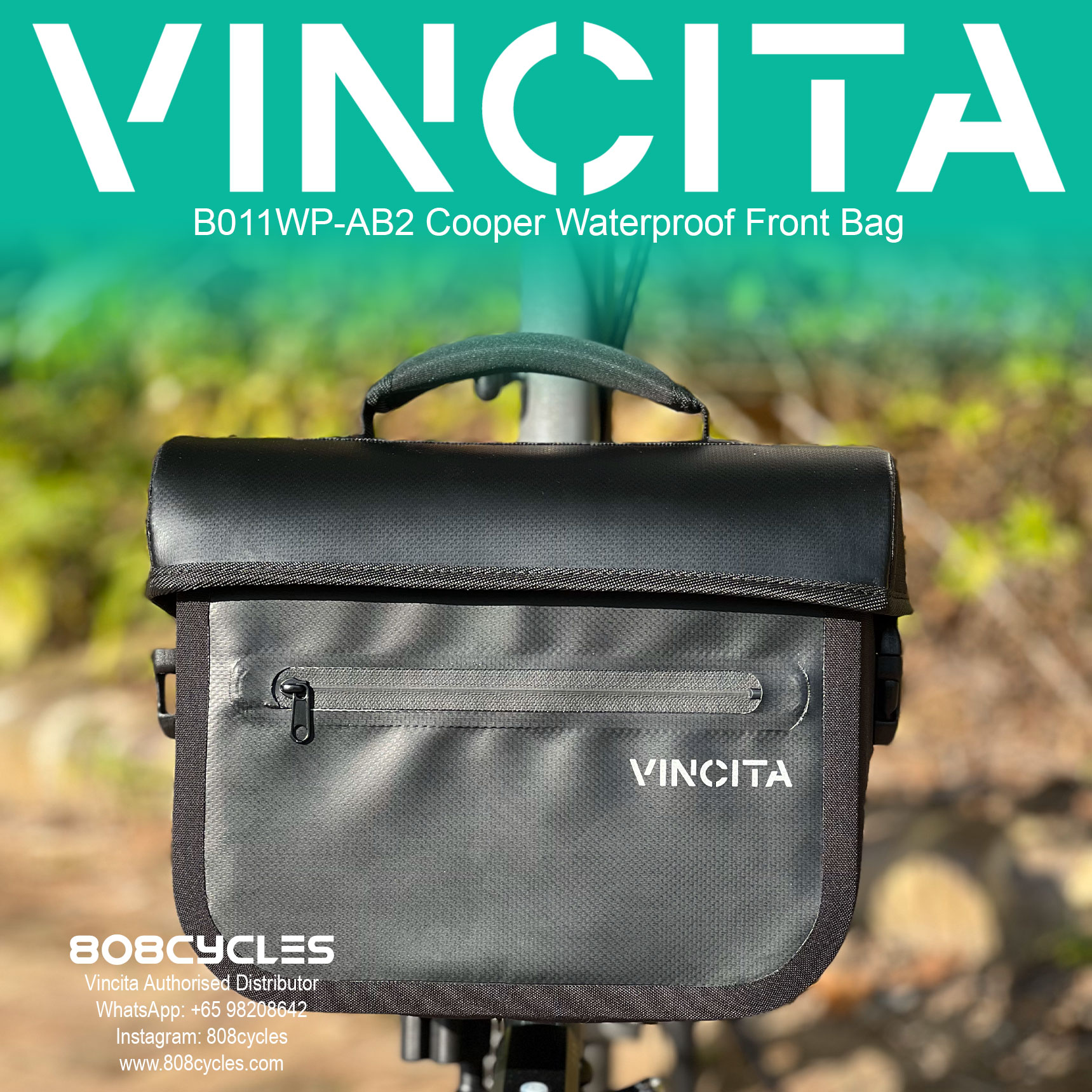 Vincita B011WP-AB2 Cooper 5.4L Waterproof Front Bag for Brompton - Image 2