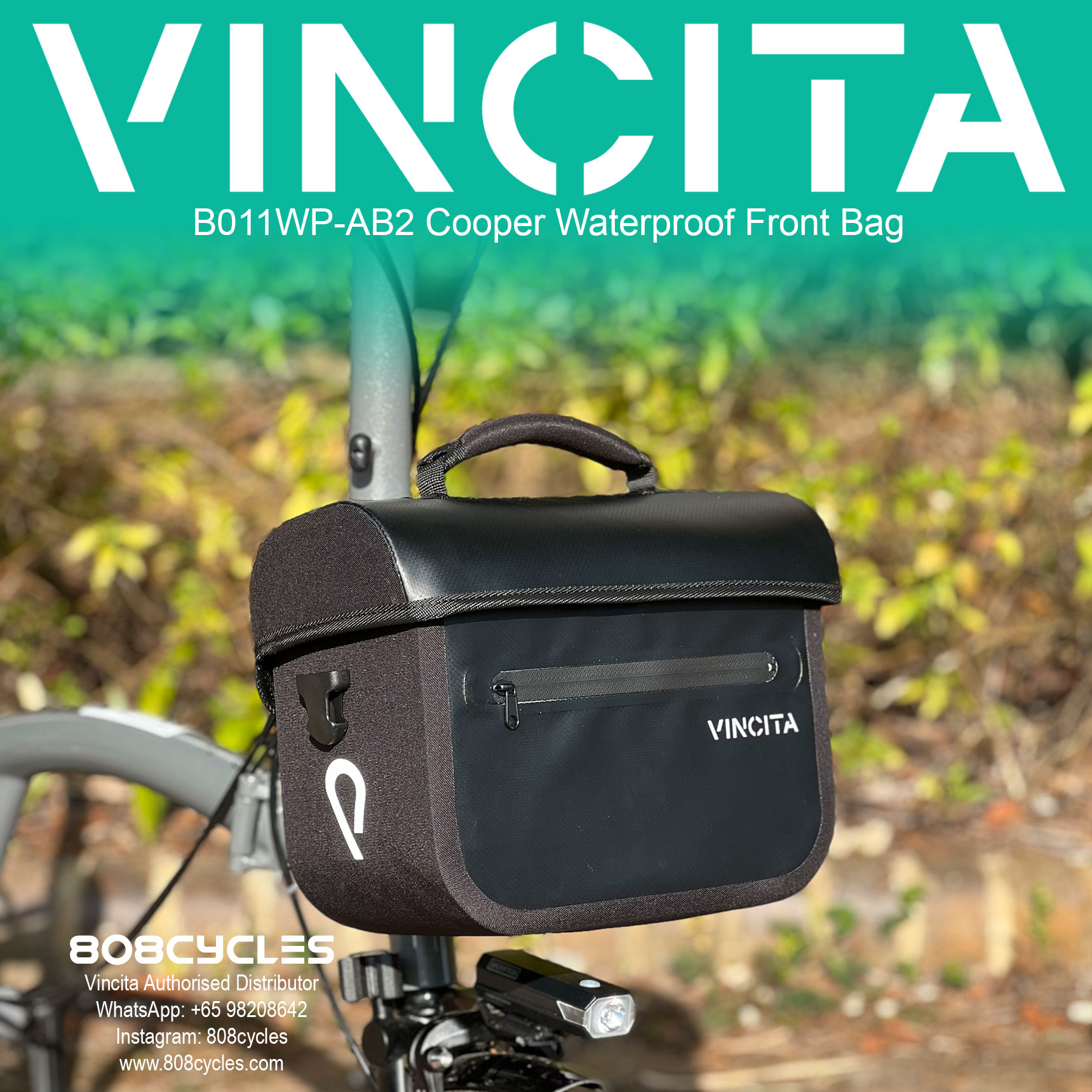 Vincita B011WP-AB2 Cooper 5.4L Waterproof Front Bag for Brompton - Image 3
