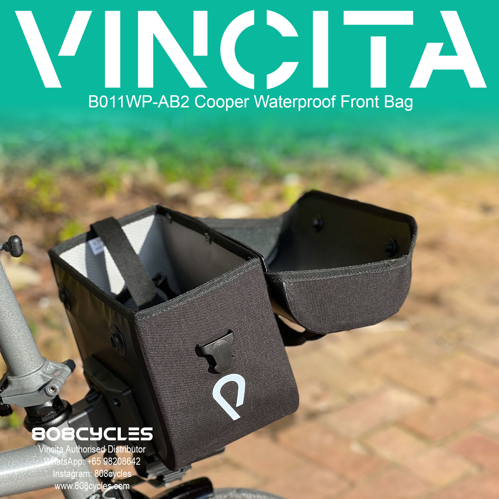 Vincita B011WP-AB2 Cooper 5.4L Waterproof Front Bag for Brompton - Image 13