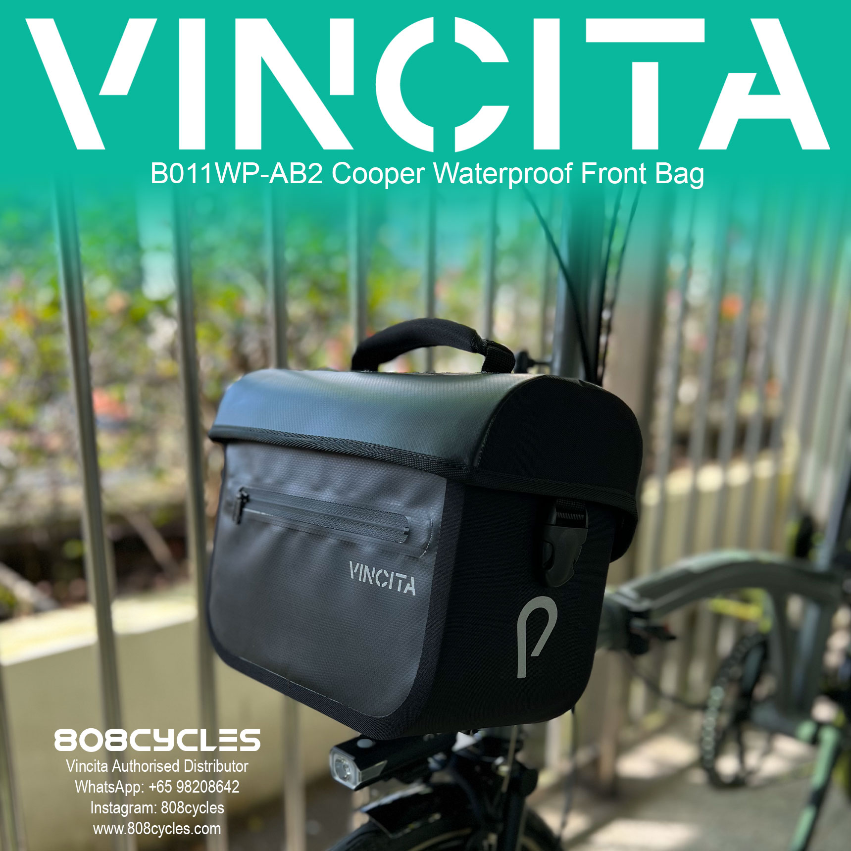 Vincita B011WP-AB2 Cooper 5.4L Waterproof Front Bag for Brompton - Image 12