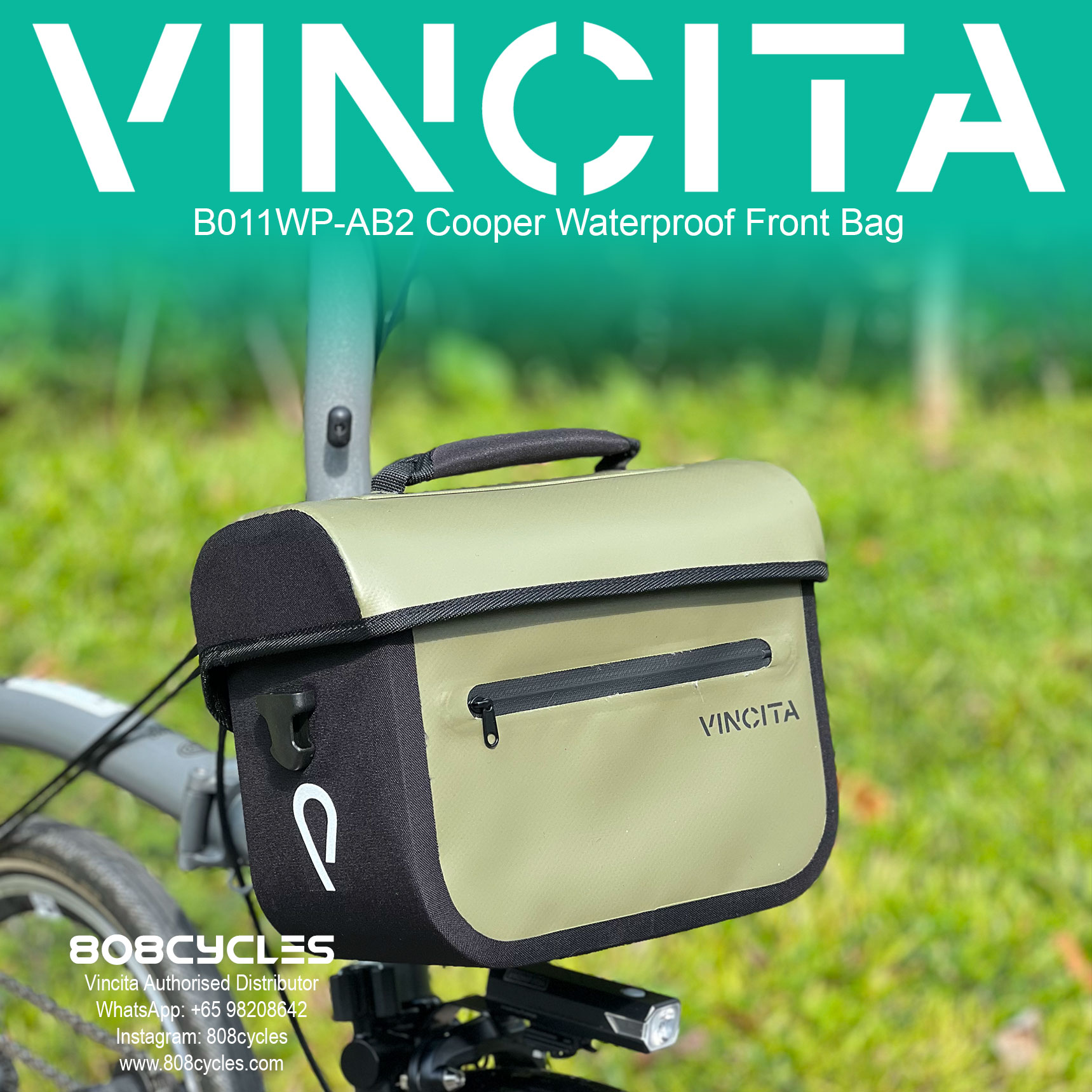 Vincita B011WP-AB2 Cooper 5.4L Waterproof Front Bag for Brompton - Image 11