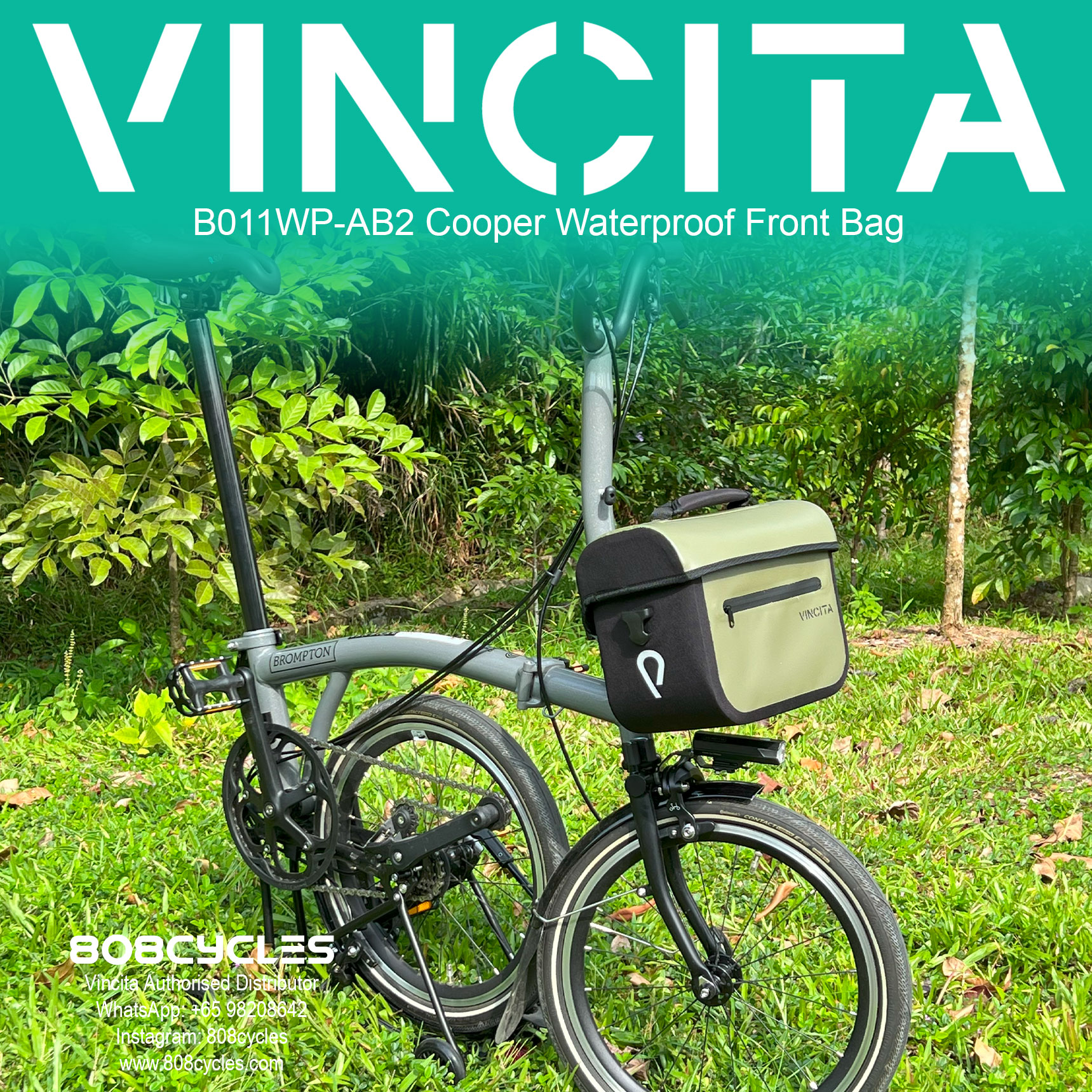 Vincita B011WP-AB2 Cooper 5.4L Waterproof Front Bag for Brompton - Image 9