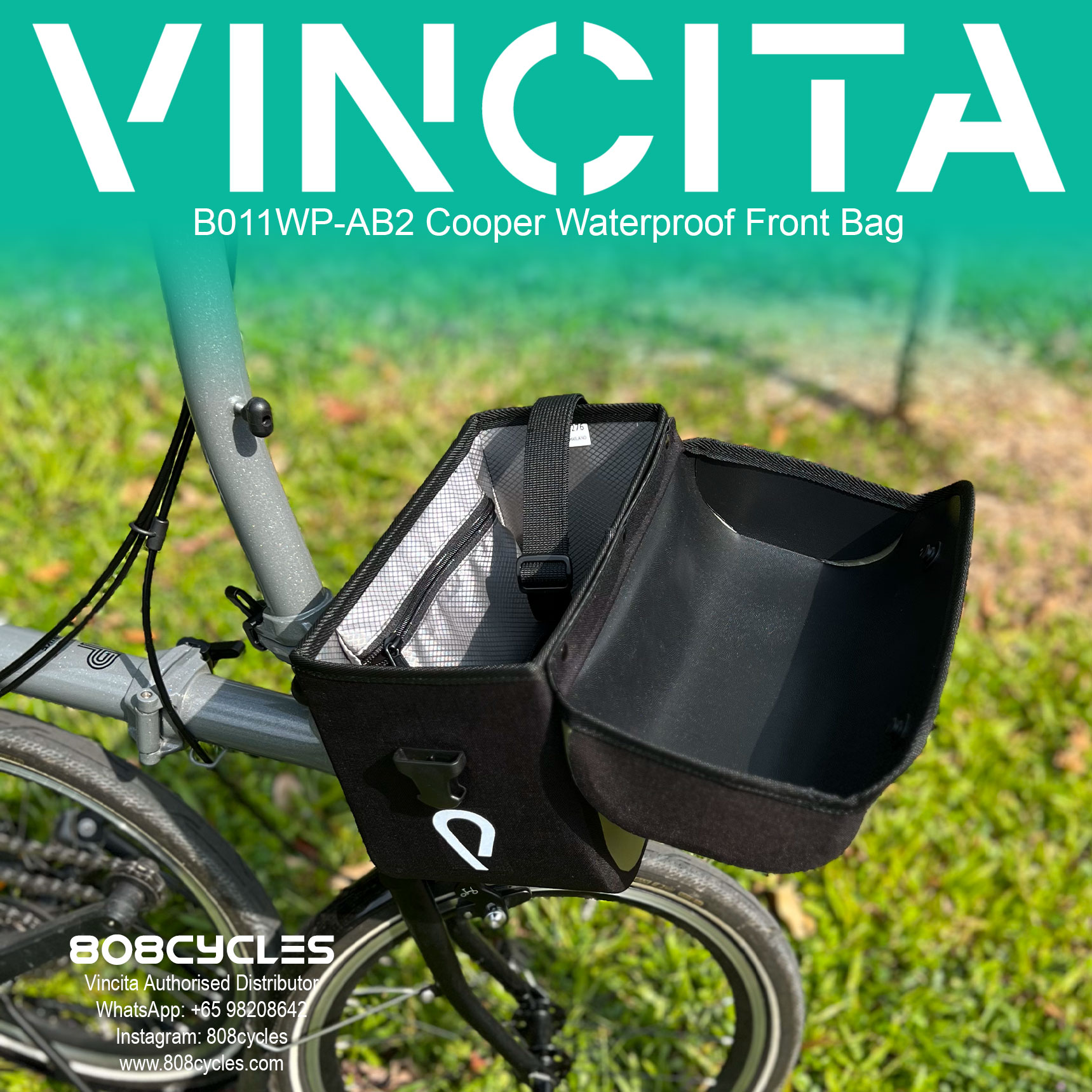 Vincita B011WP-AB2 Cooper 5.4L Waterproof Front Bag for Brompton - Image 8