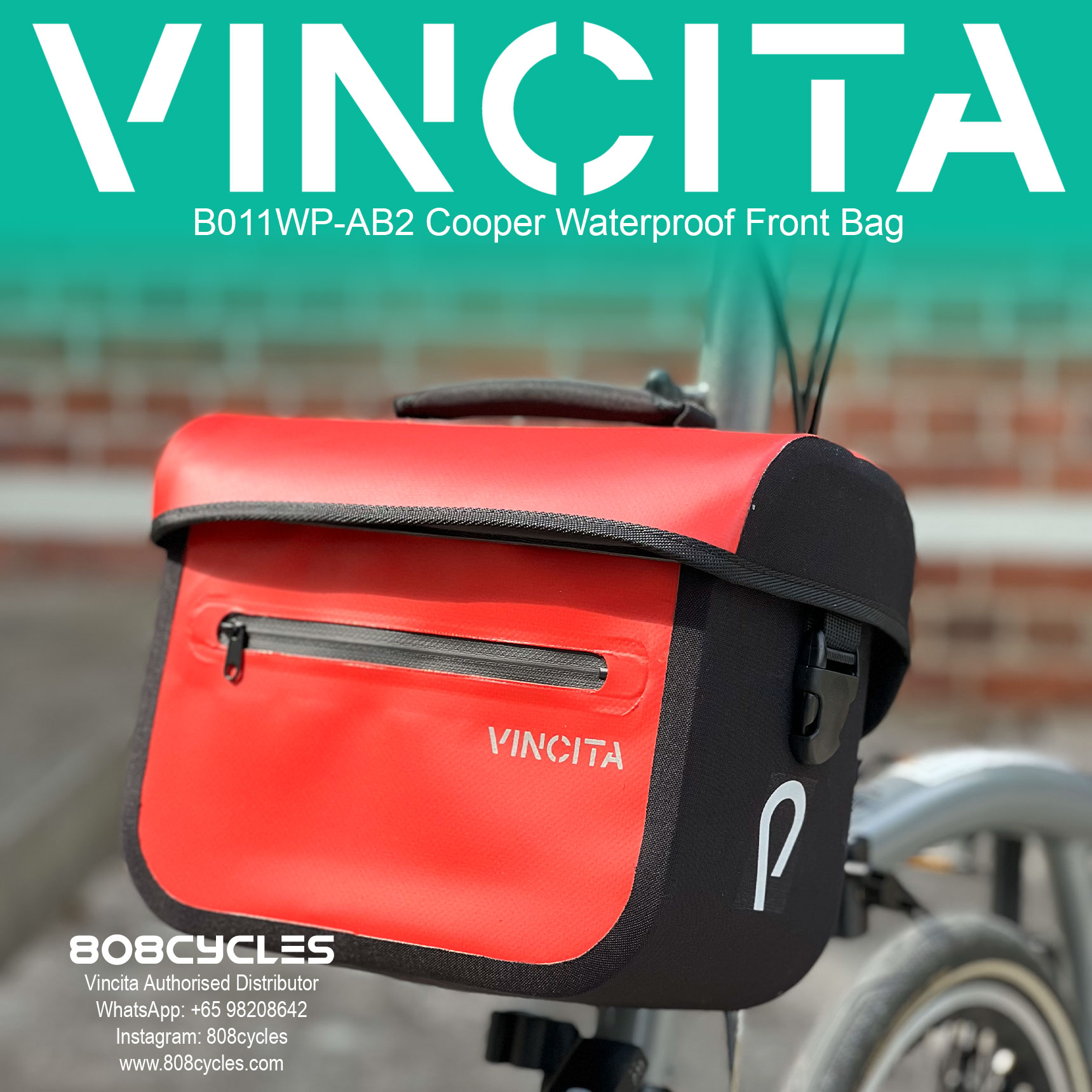 Vincita B011WP-AB2 Cooper 5.4L Waterproof Front Bag for Brompton - Image 6