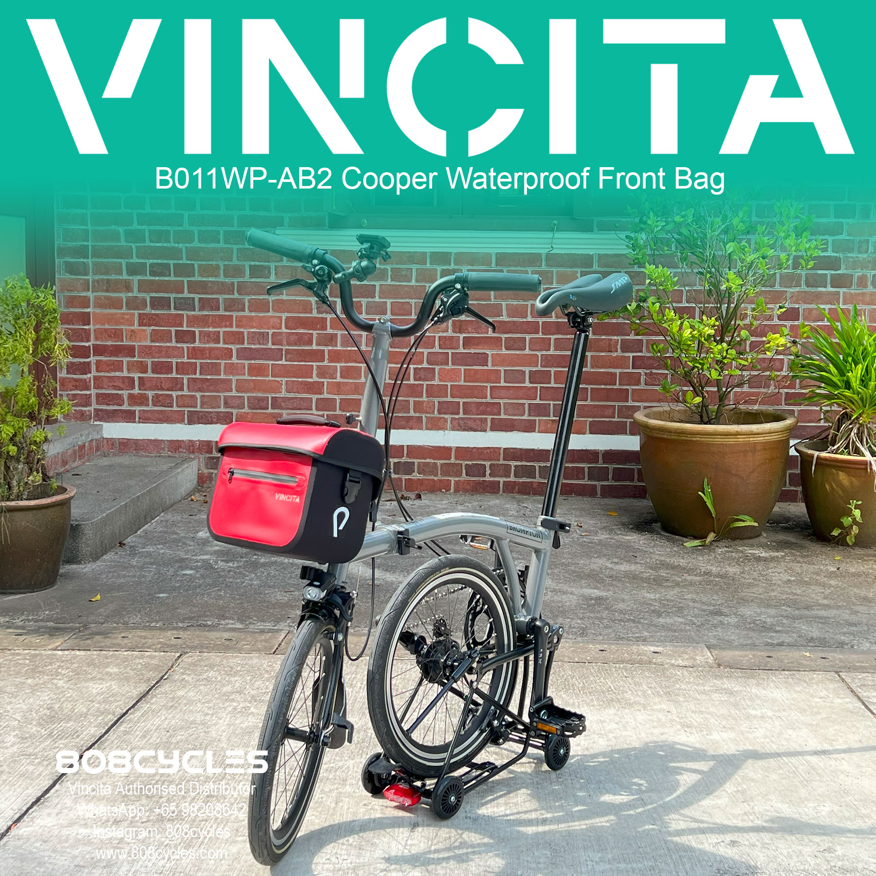 Vincita B011WP-AB2 Cooper 5.4L Waterproof Front Bag for Brompton - Image 5