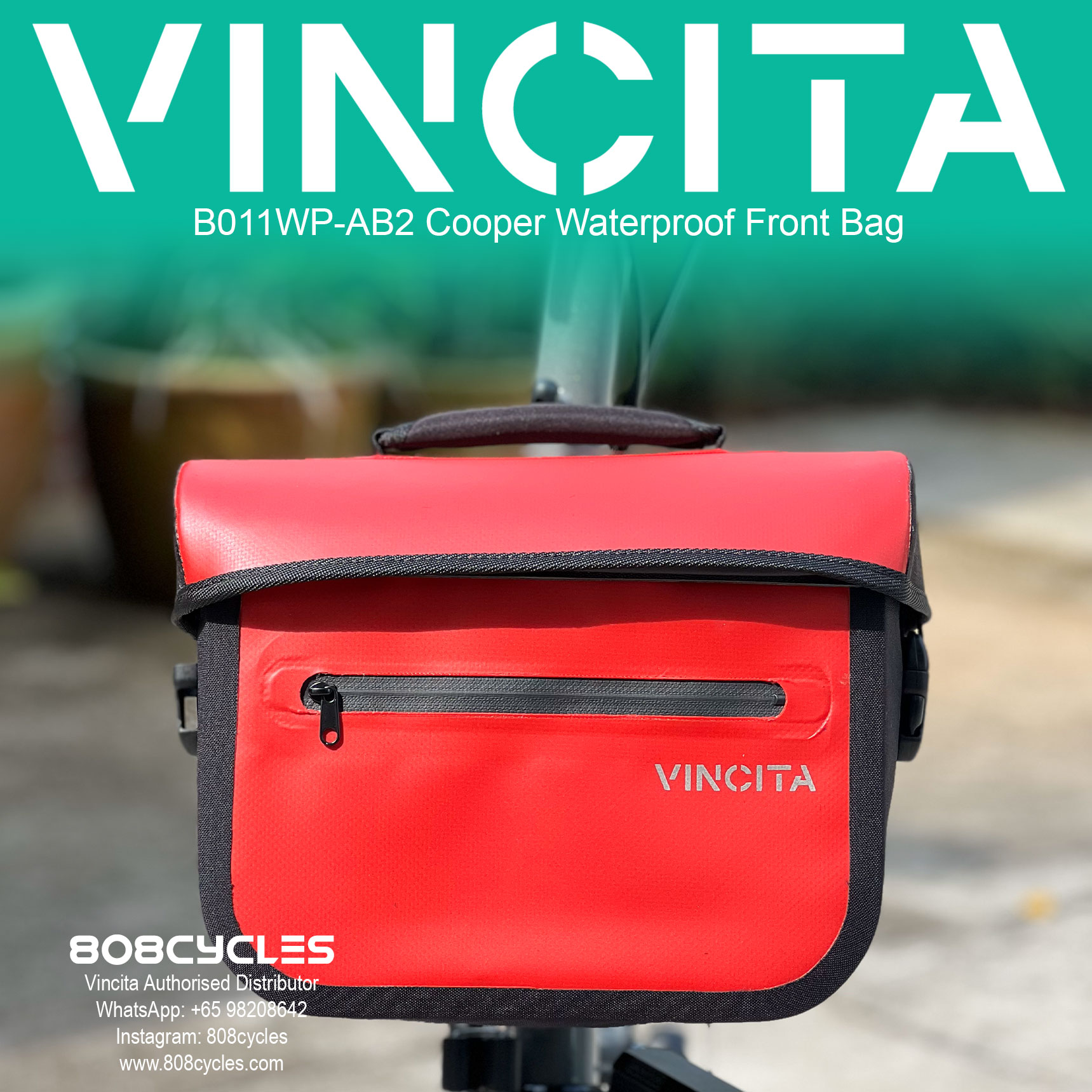 Vincita B011WP-AB2 Cooper 5.4L Waterproof Front Bag for Brompton - Image 4