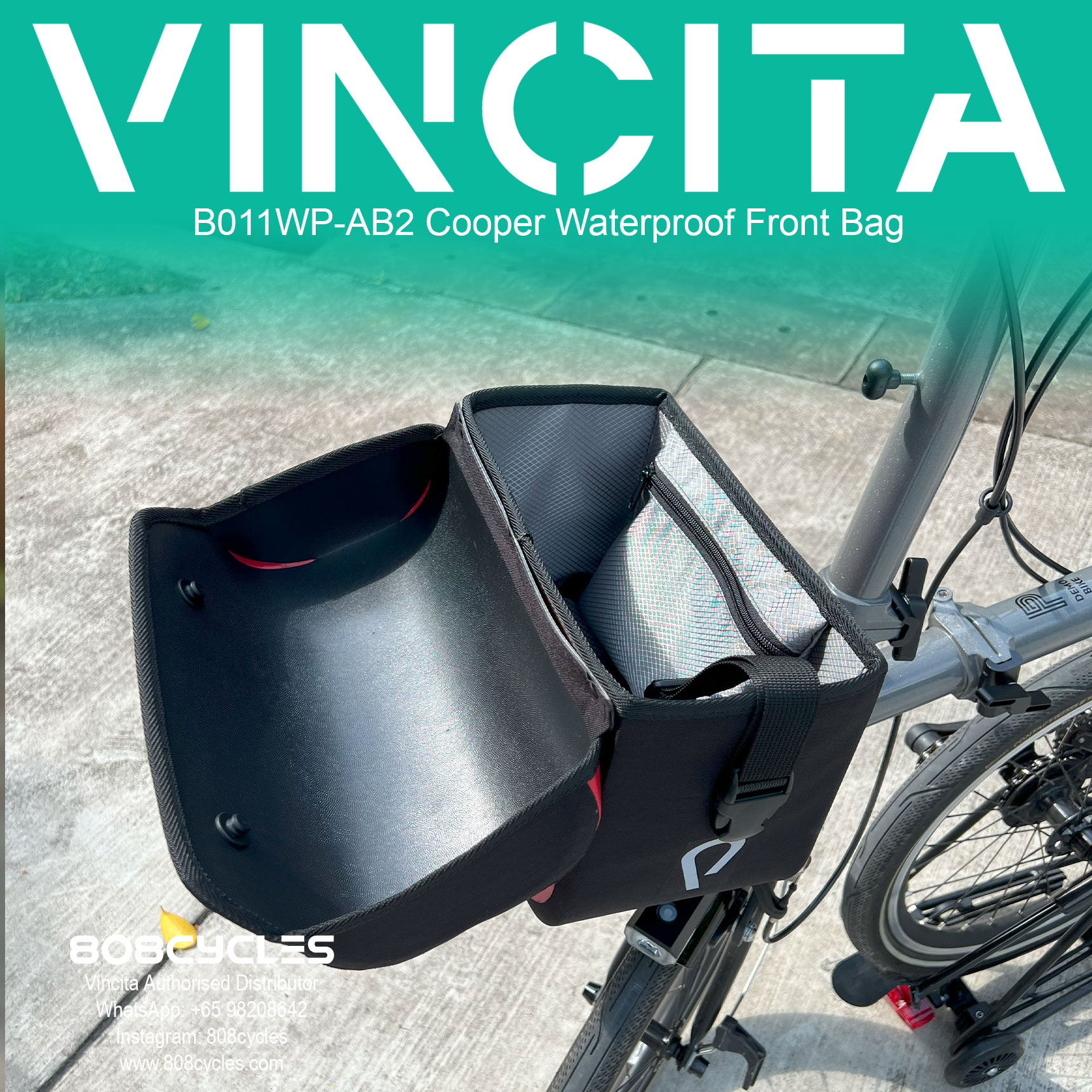 Vincita B011WP-AB2 Cooper 5.4L Waterproof Front Bag for Brompton - Image 14