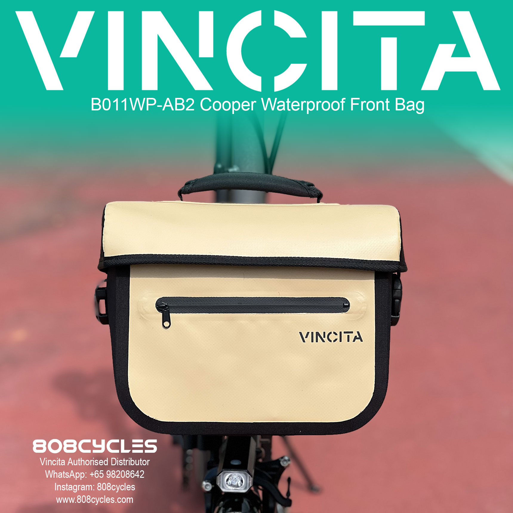 Vincita B011WP-AB2 Cooper 5.4L Waterproof Front Bag for Brompton - Image 17