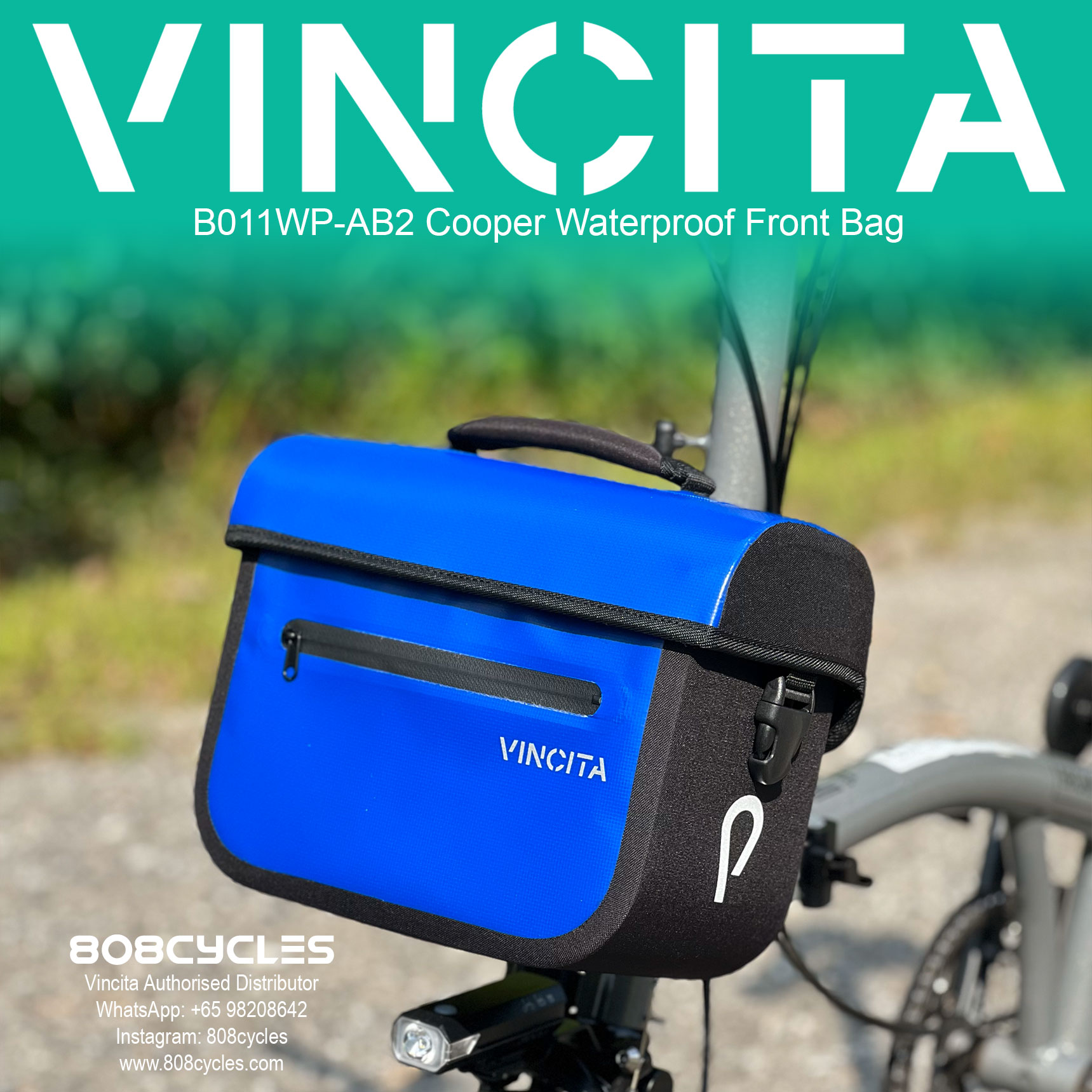 Vincita B011WP-AB2 Cooper 5.4L Waterproof Front Bag for Brompton