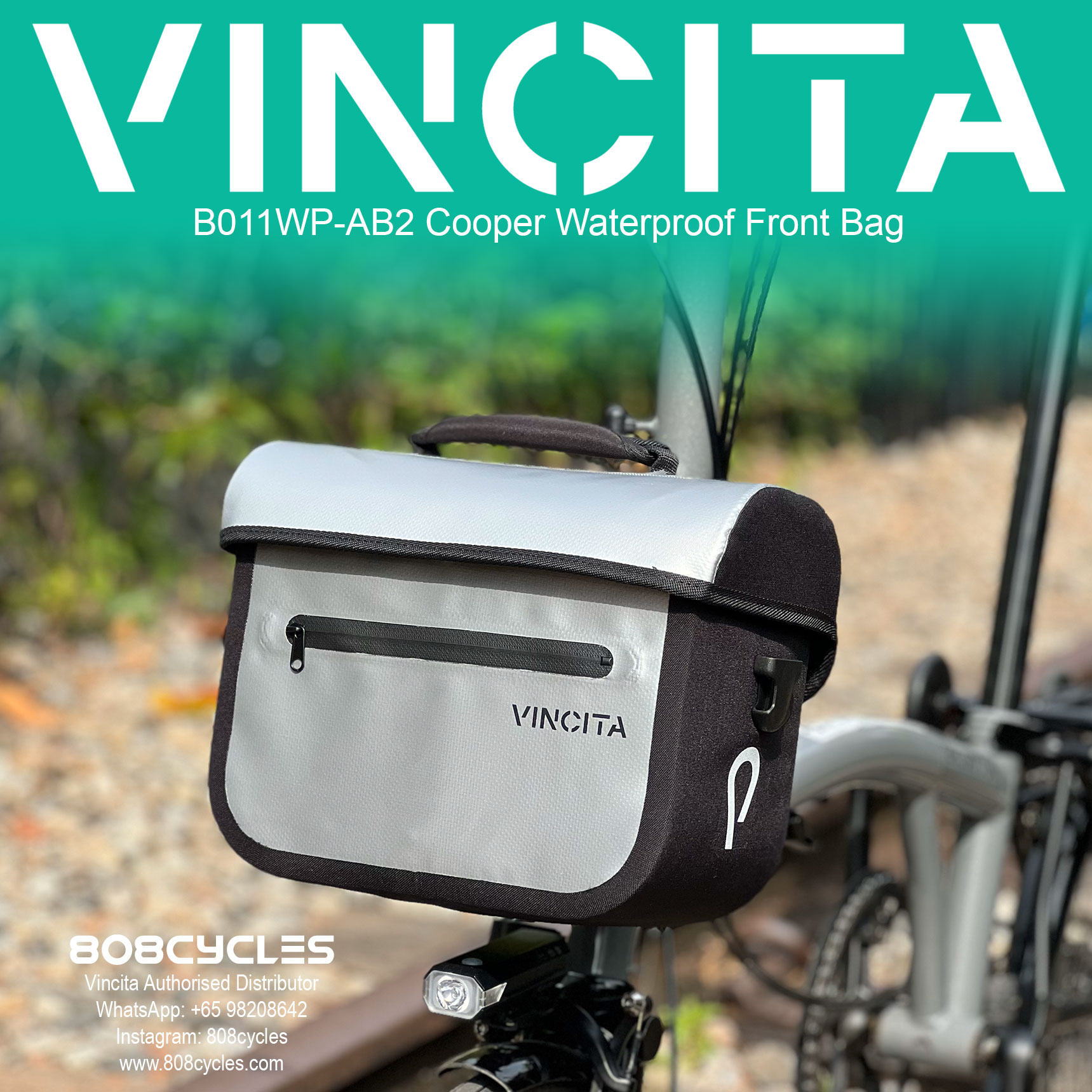 Vincita B011WP-AB2 Cooper 5.4L Waterproof Front Bag for Brompton - Image 23