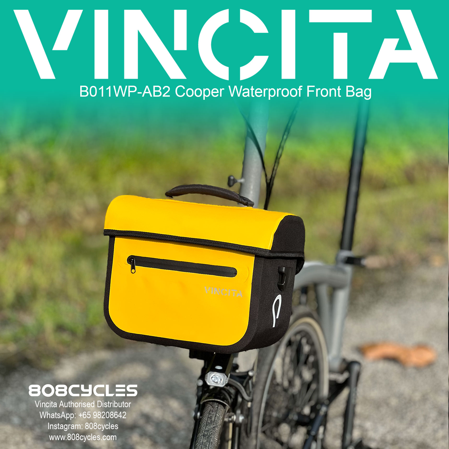 Vincita B011WP-AB2 Cooper 5.4L Waterproof Front Bag for Brompton - Image 26