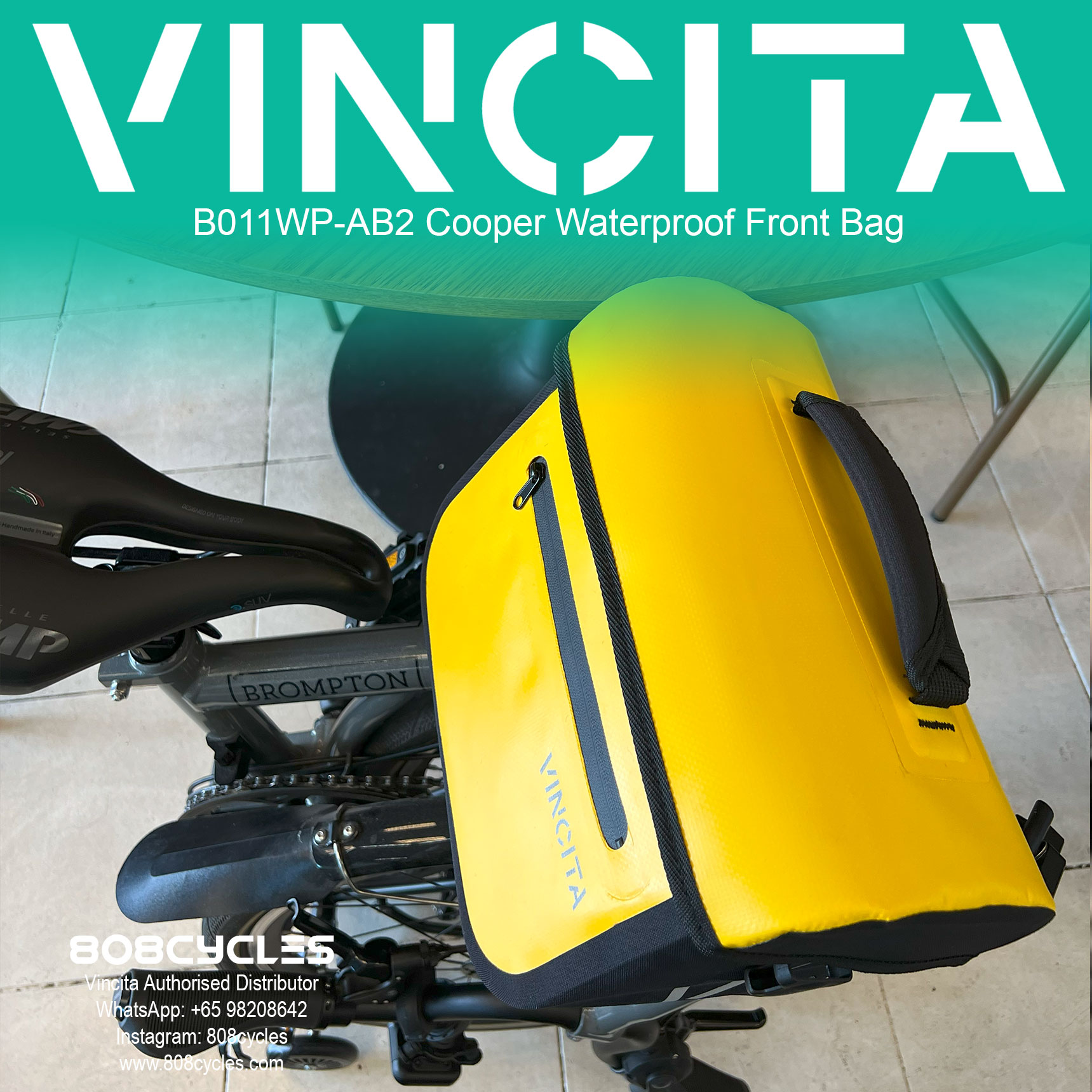 Vincita B011WP-AB2 Cooper 5.4L Waterproof Front Bag for Brompton - Image 27