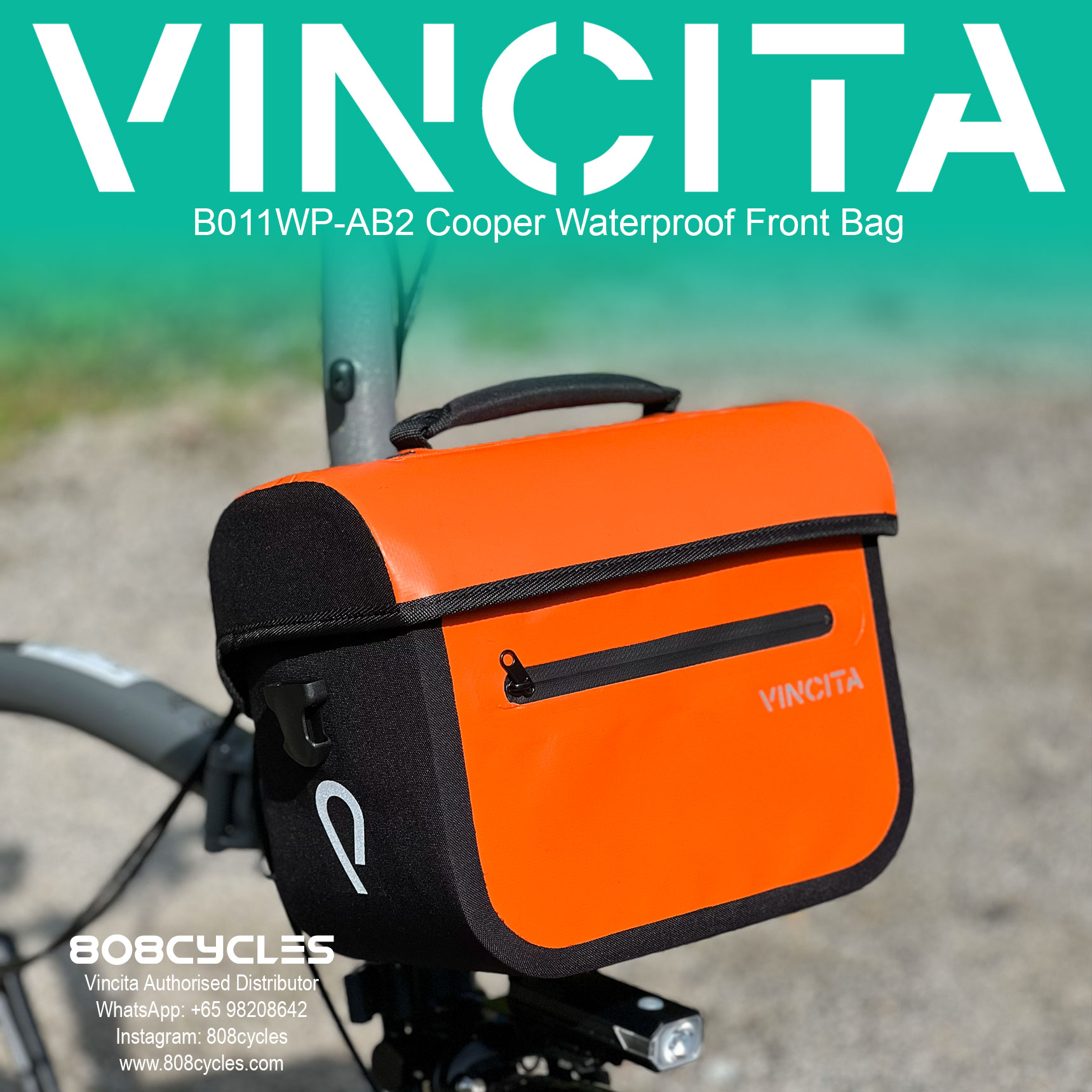 Vincita B011WP-AB2 Cooper 5.4L Waterproof Front Bag for Brompton - Image 29