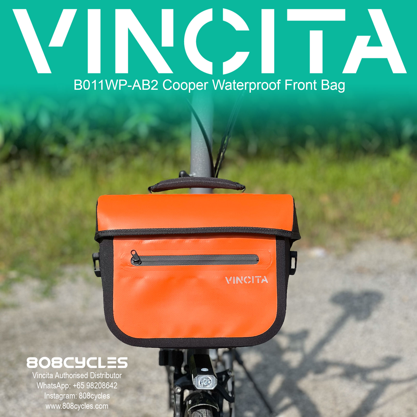 Vincita B011WP-AB2 Cooper 5.4L Waterproof Front Bag for Brompton - Image 30
